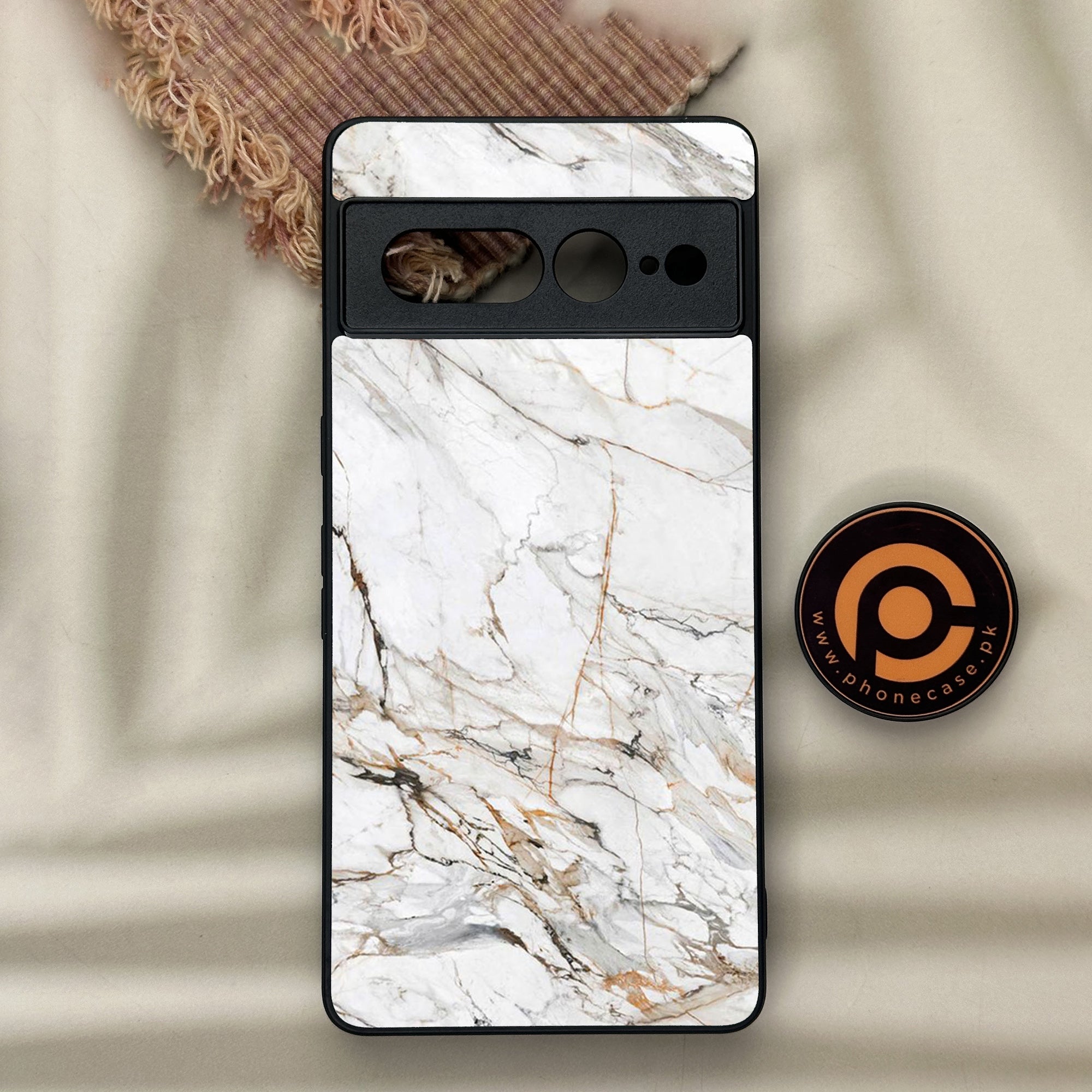 Google Pixel 7 Pro - White Marble Series - Premium Metal Printed soft Bumper Shock Proof Case