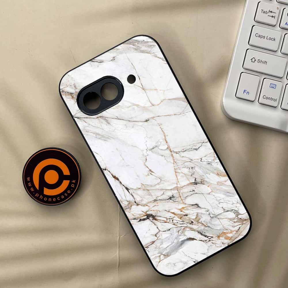 Google Pixel 9a - White Marble series - Premium Metal Printed soft Bumper Shock Proof Case