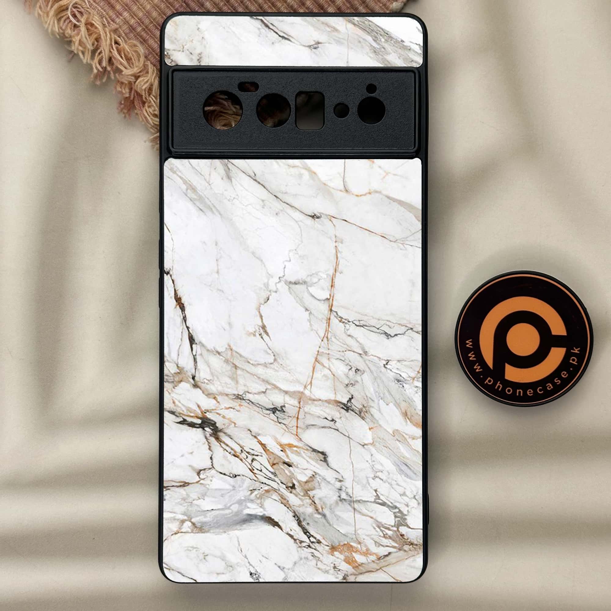 Google Pixel 6A - White Marble Series - Premium Metal Printed soft Bumper Shock Proof Case