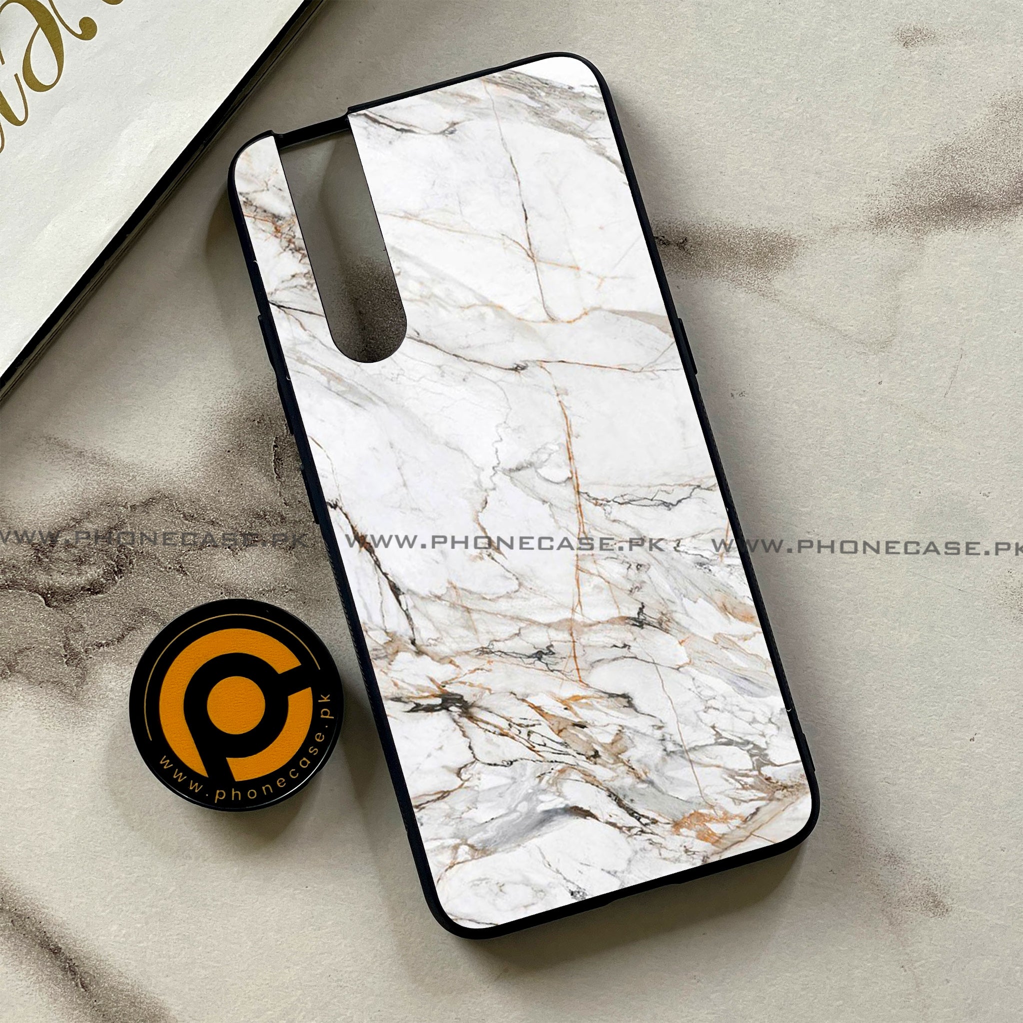 Vivo V15 Pro - White Marble Series - Premium Printed Glass soft Bumper shock Proof Case