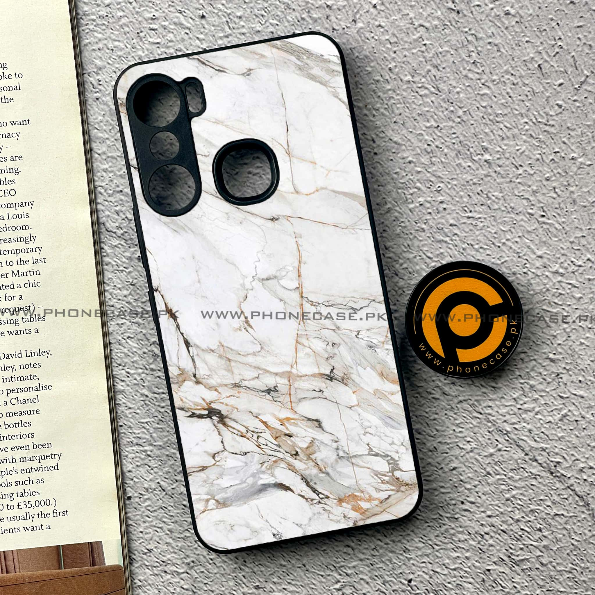 Infinix Hot 12 Pro - White Marble Series - Premium Printed Glass soft Bumper shock Proof Case