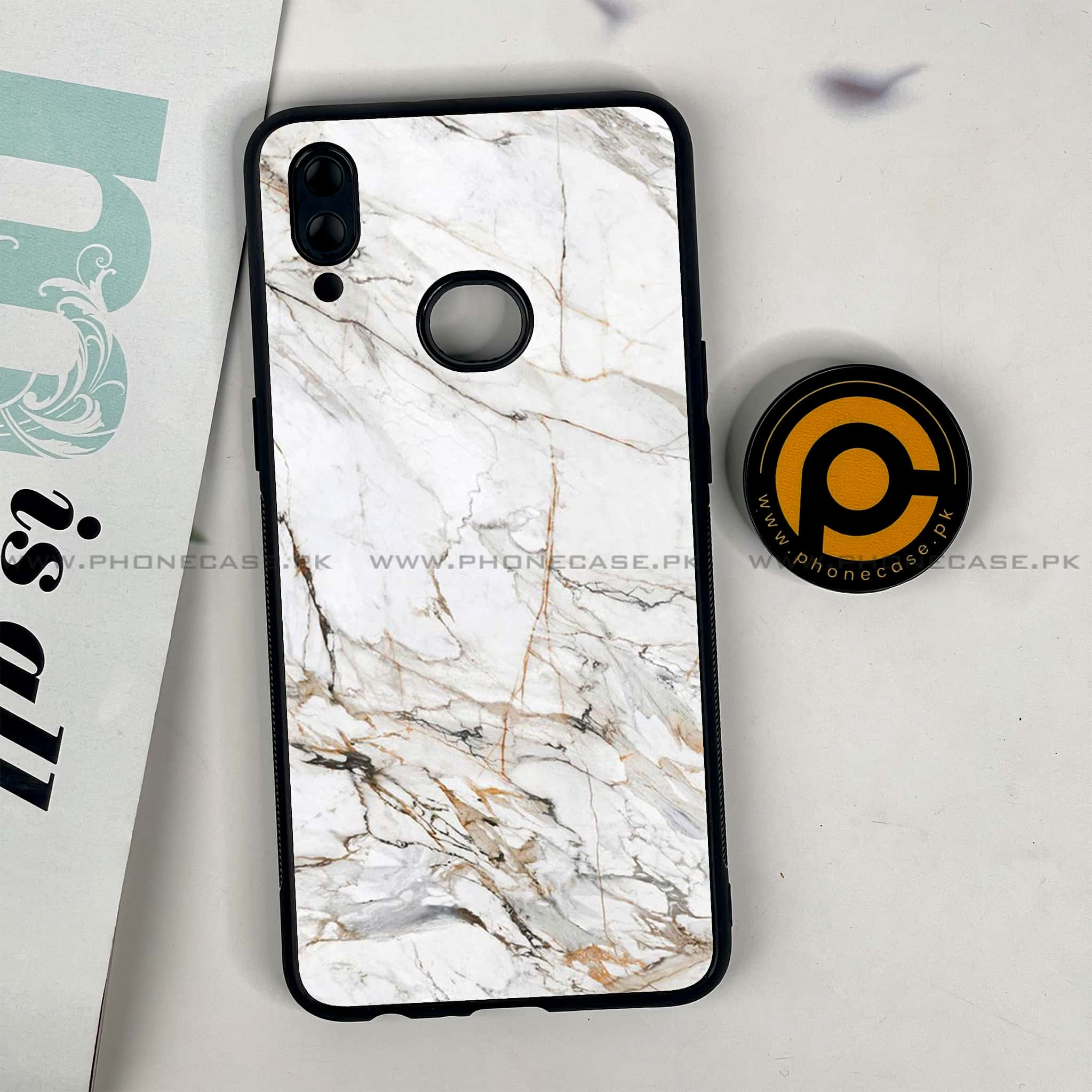 Galaxy A10s - White Marble series - Premium Printed Glass soft Bumper shock Proof Case