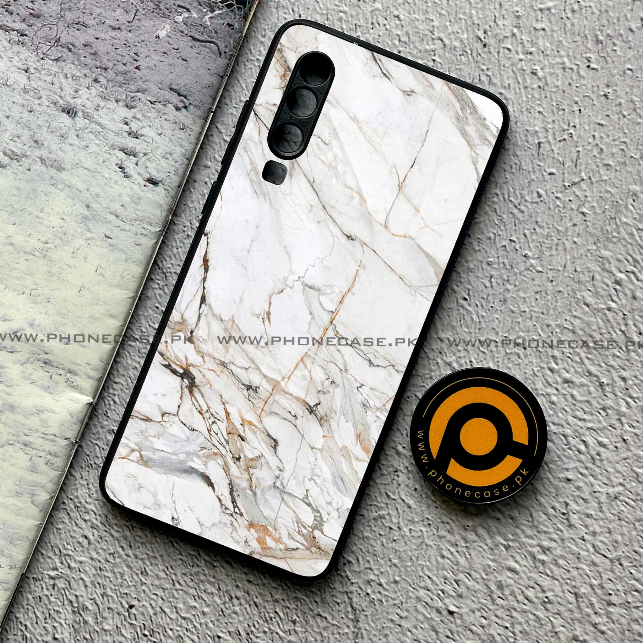 Huawei P30 - White Marble Series - Premium Printed Glass soft Bumper shock Proof Case