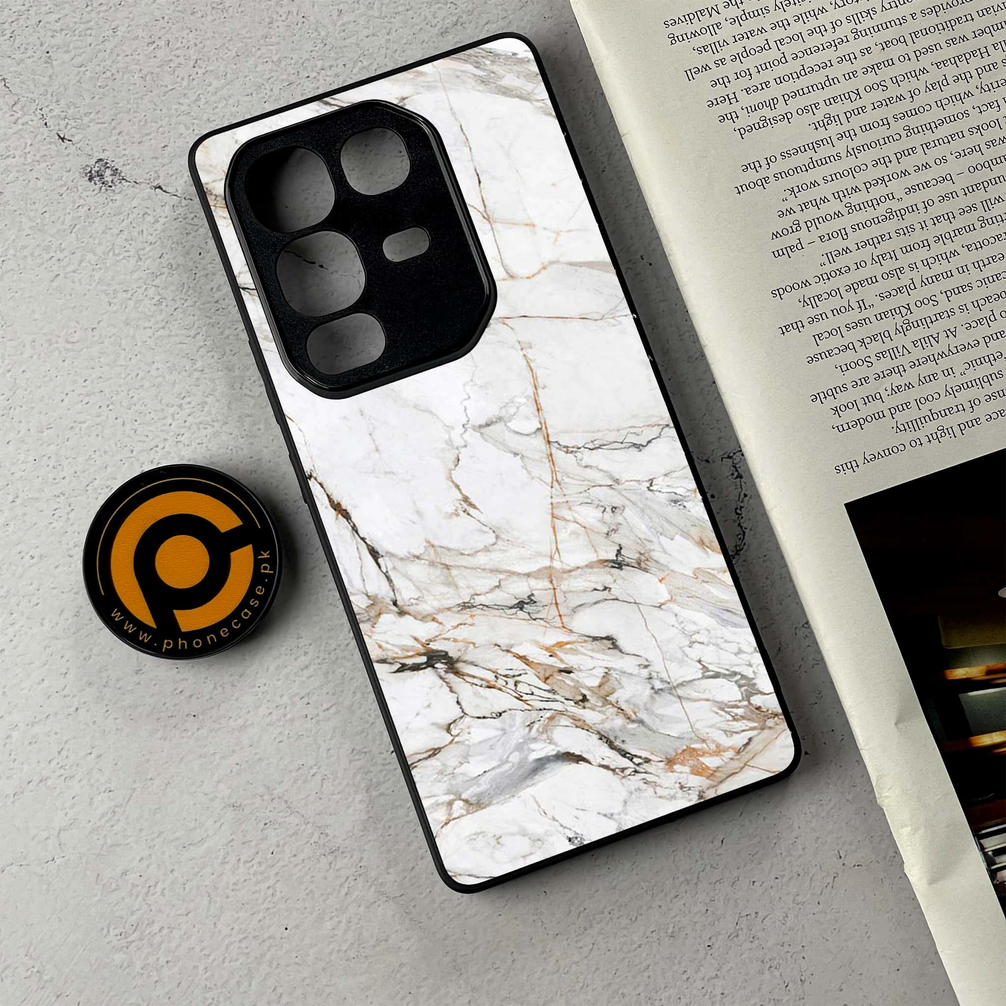 Infinix Note 50 - White Marble Series - Premium Metal Printed Soft Bumper Shockproof Case