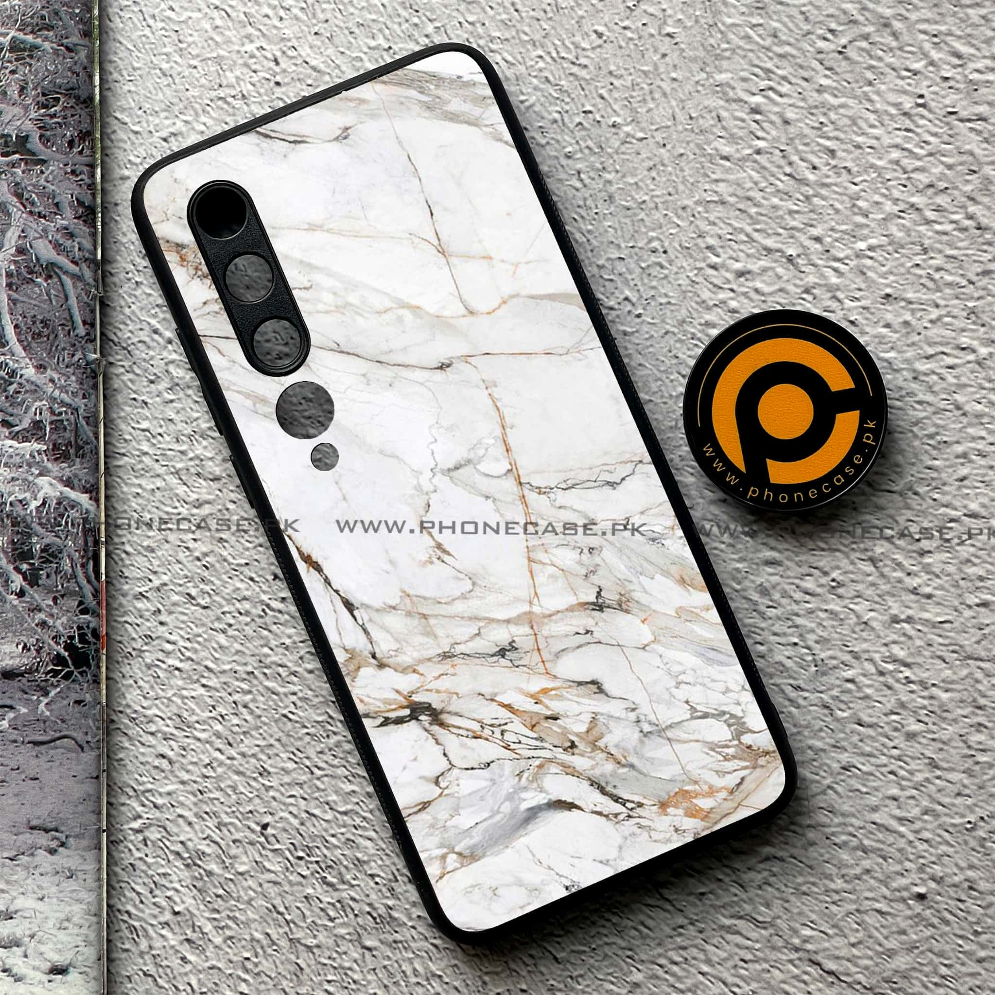 Xiaomi Mi 10 - White Marble Series - Premium Printed Glass soft Bumper shock Proof Case