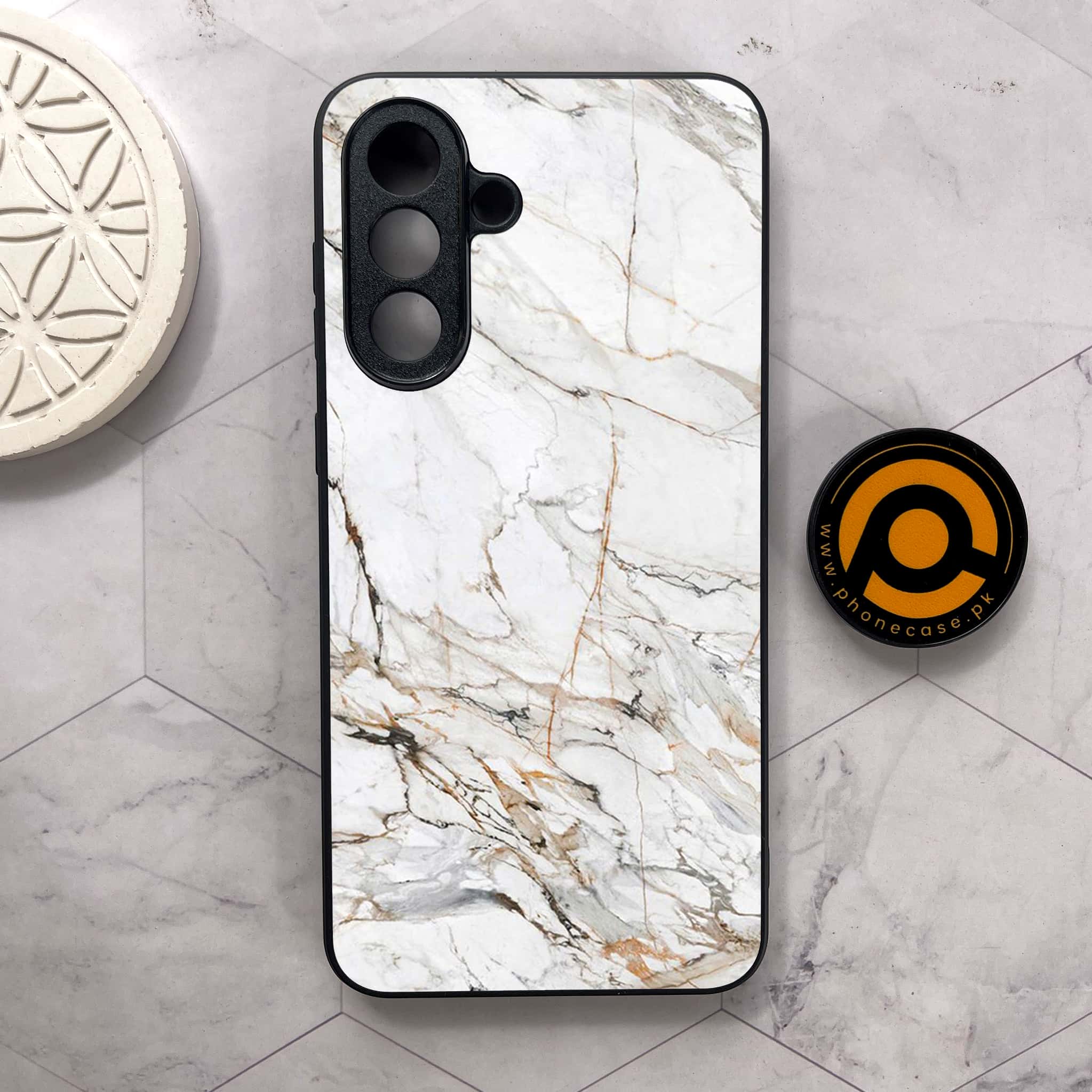 Samsung Galaxy A26 5G - White Marble series - Premium Metal Printed soft Bumper shock Proof Case