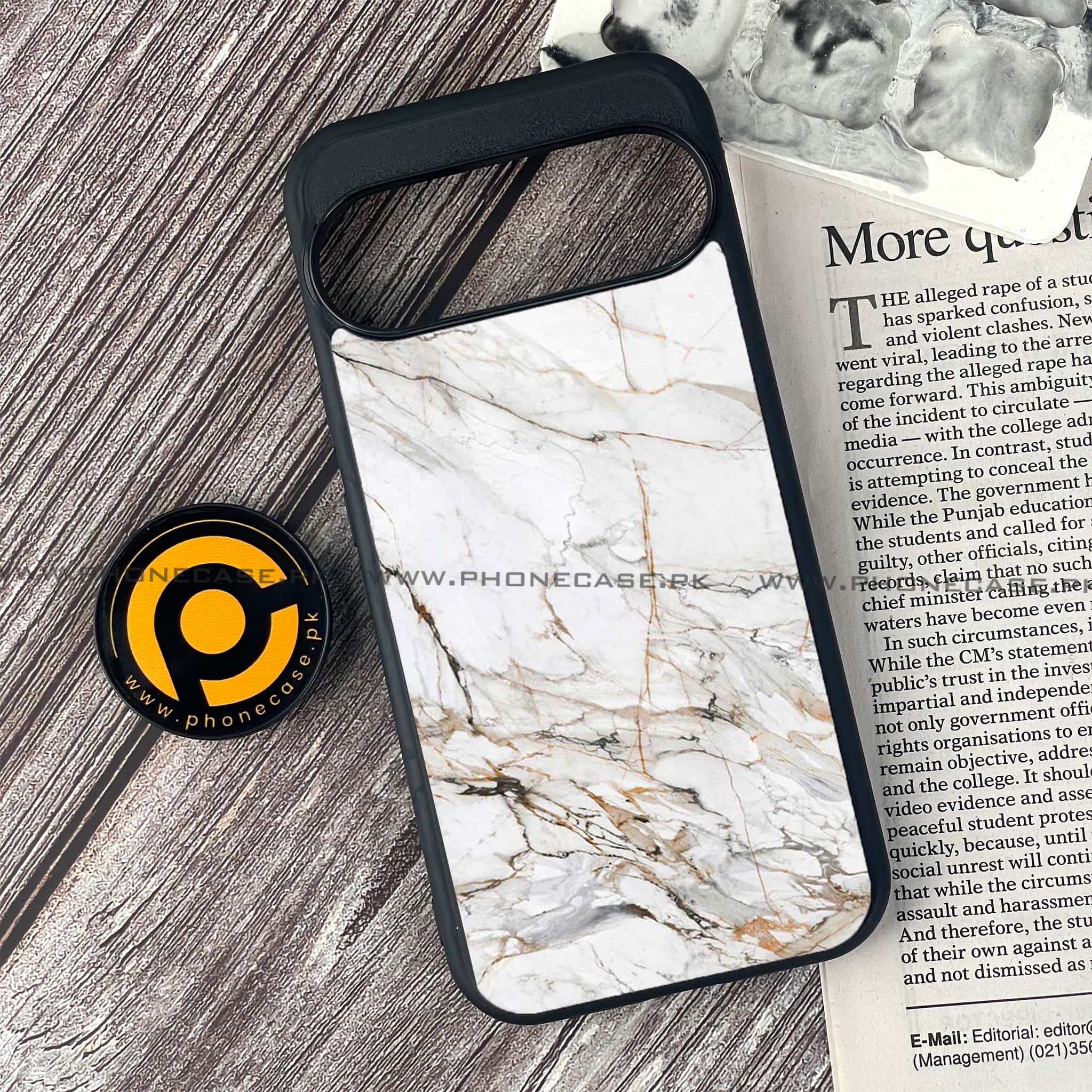 Google Pixel 9 - White Marble series - Premium Printed Glass soft Bumper shock Proof Case