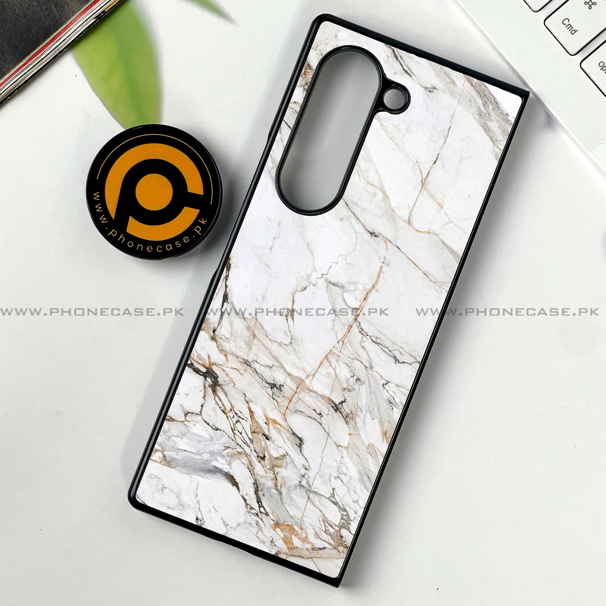 Samsung Galaxy Z Fold 6 - White Marble series - Premium Printed Metal soft Bumper shock Proof Case