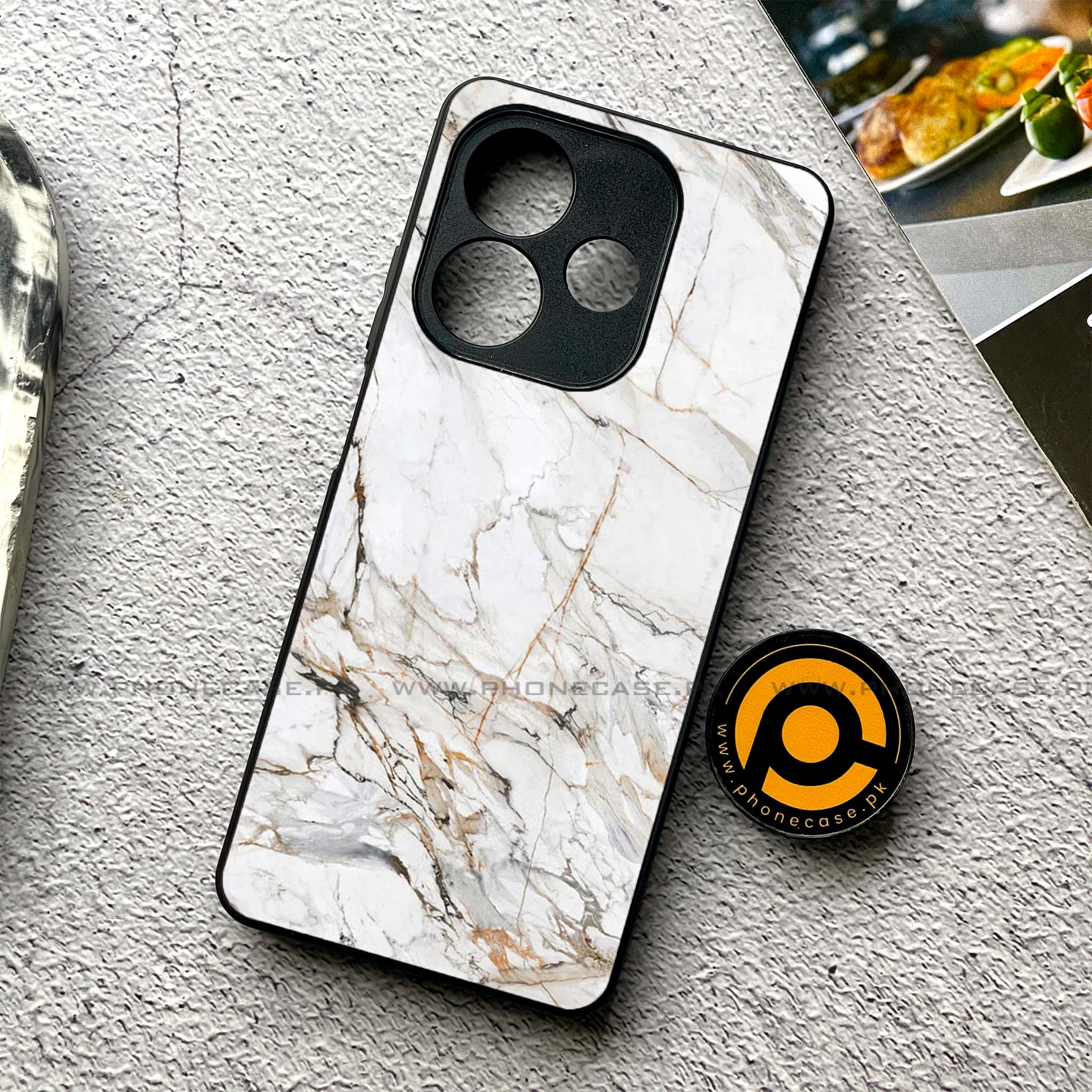 Oppo A5 Pro - White Marble series - Premium Metal Printed soft Bumper shock Proof Case