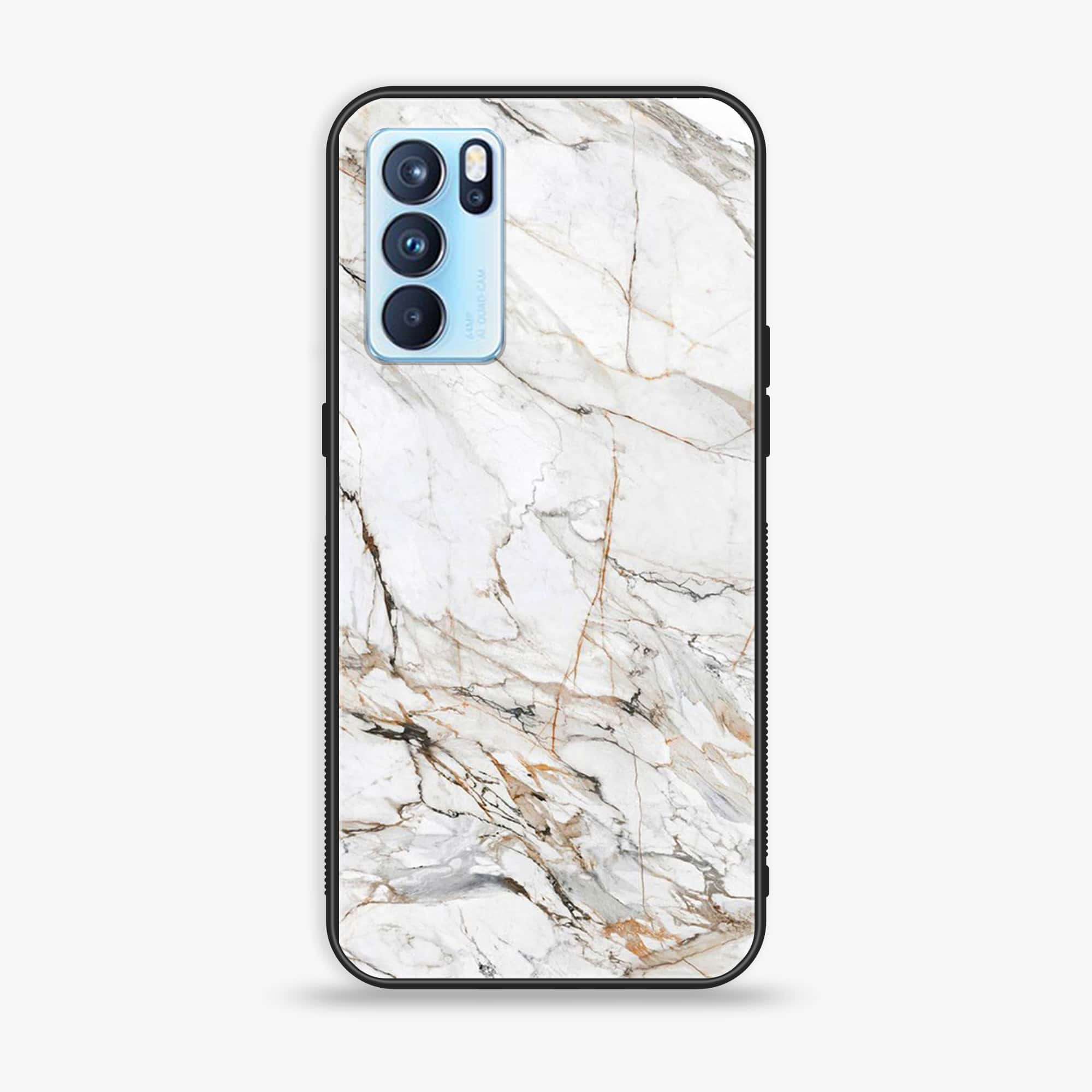 Oppo Reno 6 Pro - White Marble Series - Premium Printed Glass soft Bumper shock Proof Case