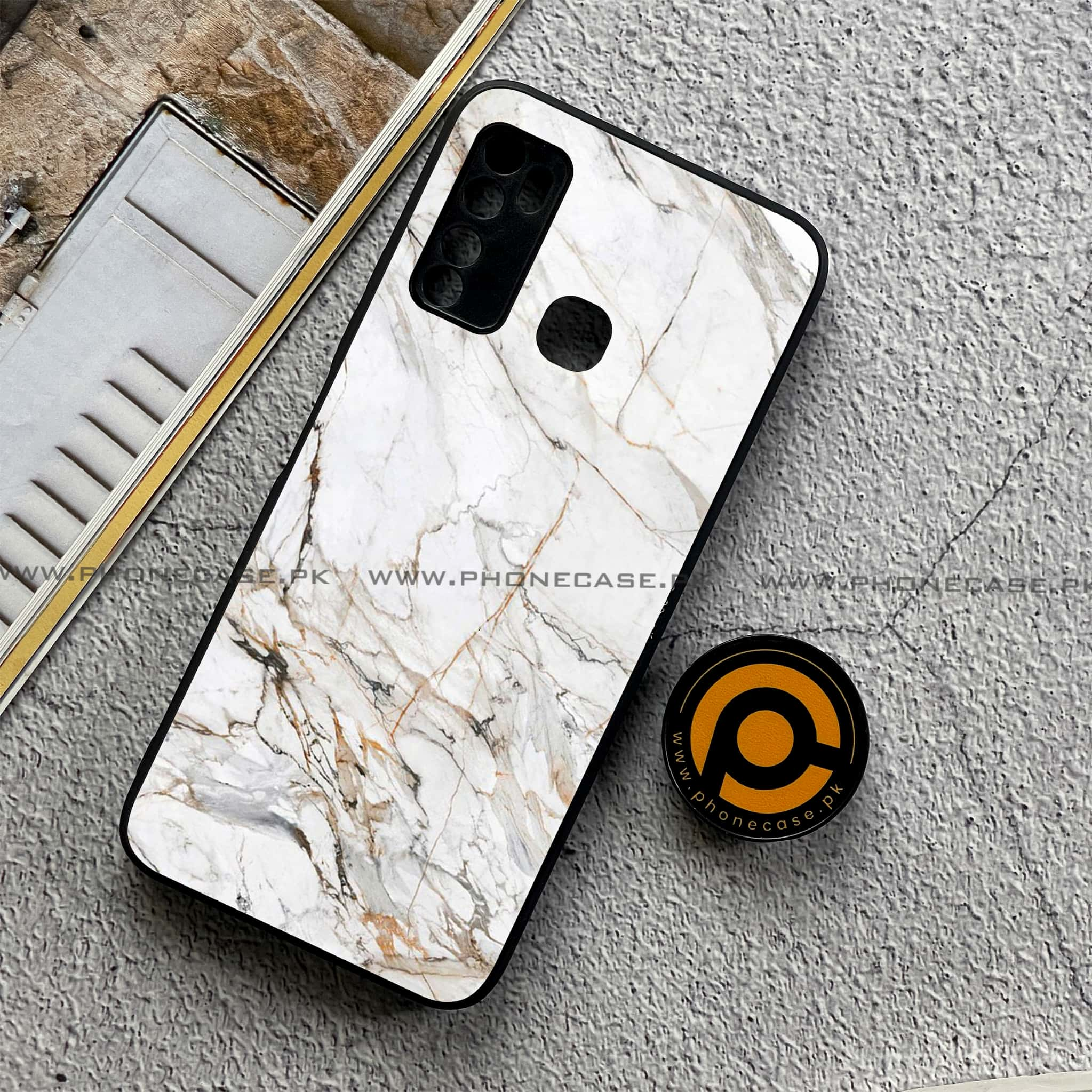 Infinix Note 7 Lite - White Marble series - Premium Printed Metal soft Bumper shock Proof Case