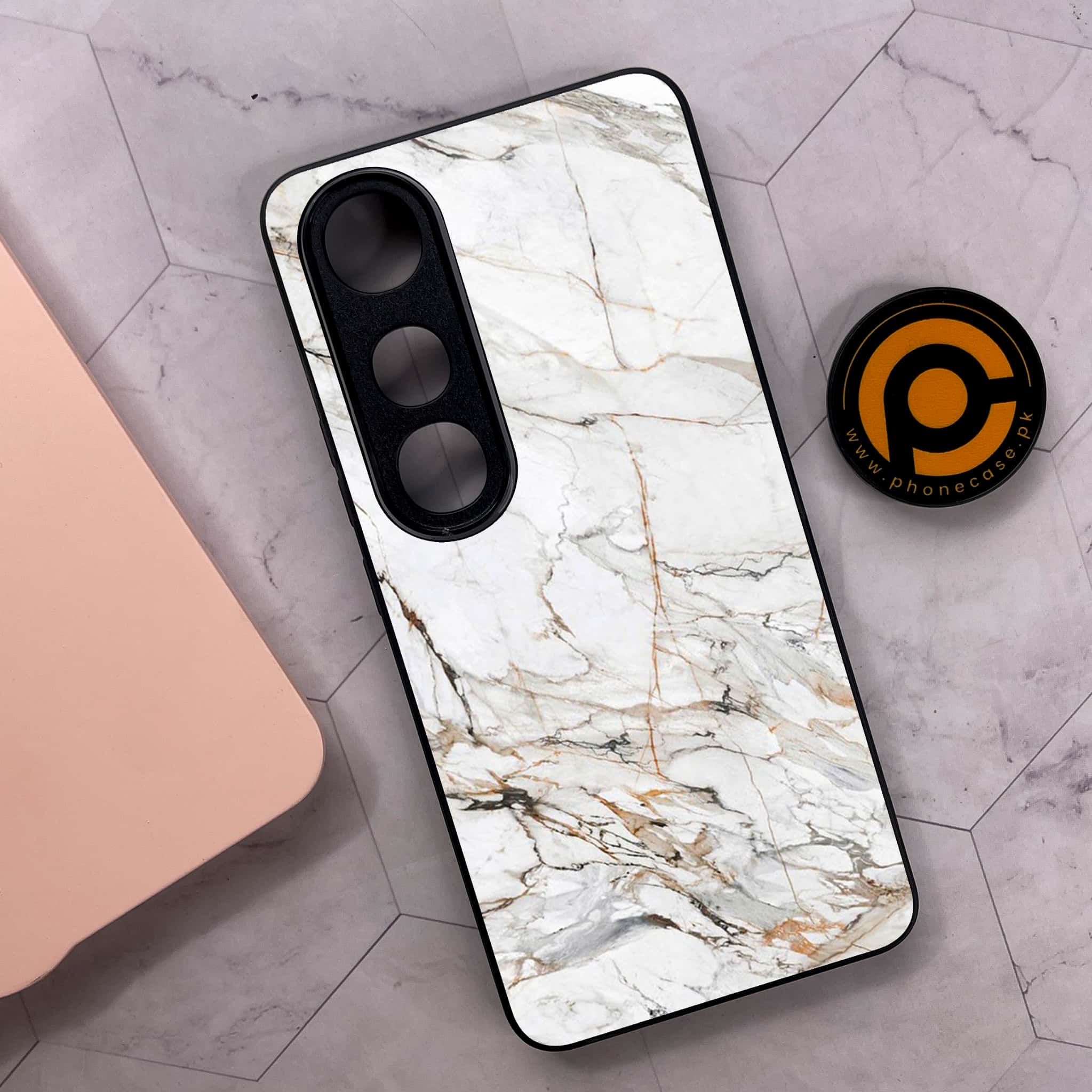 Vivo V50 Lite - White Marble Series - Premium Metal Printed soft Bumper shock Proof Case