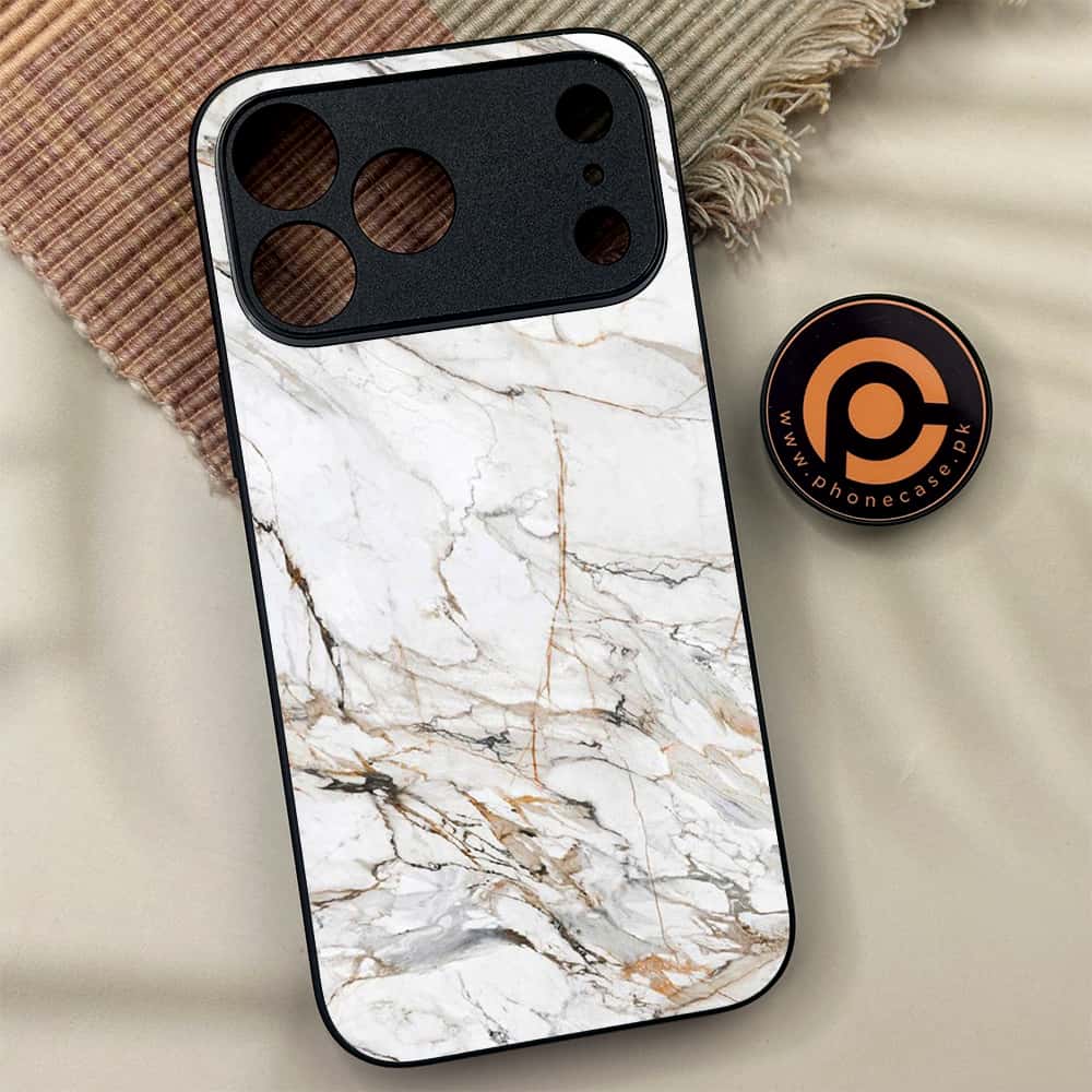 iPhone 17 Pro Max - White Marble Series - Premium Metal Printed soft Bumper shock Proof Case