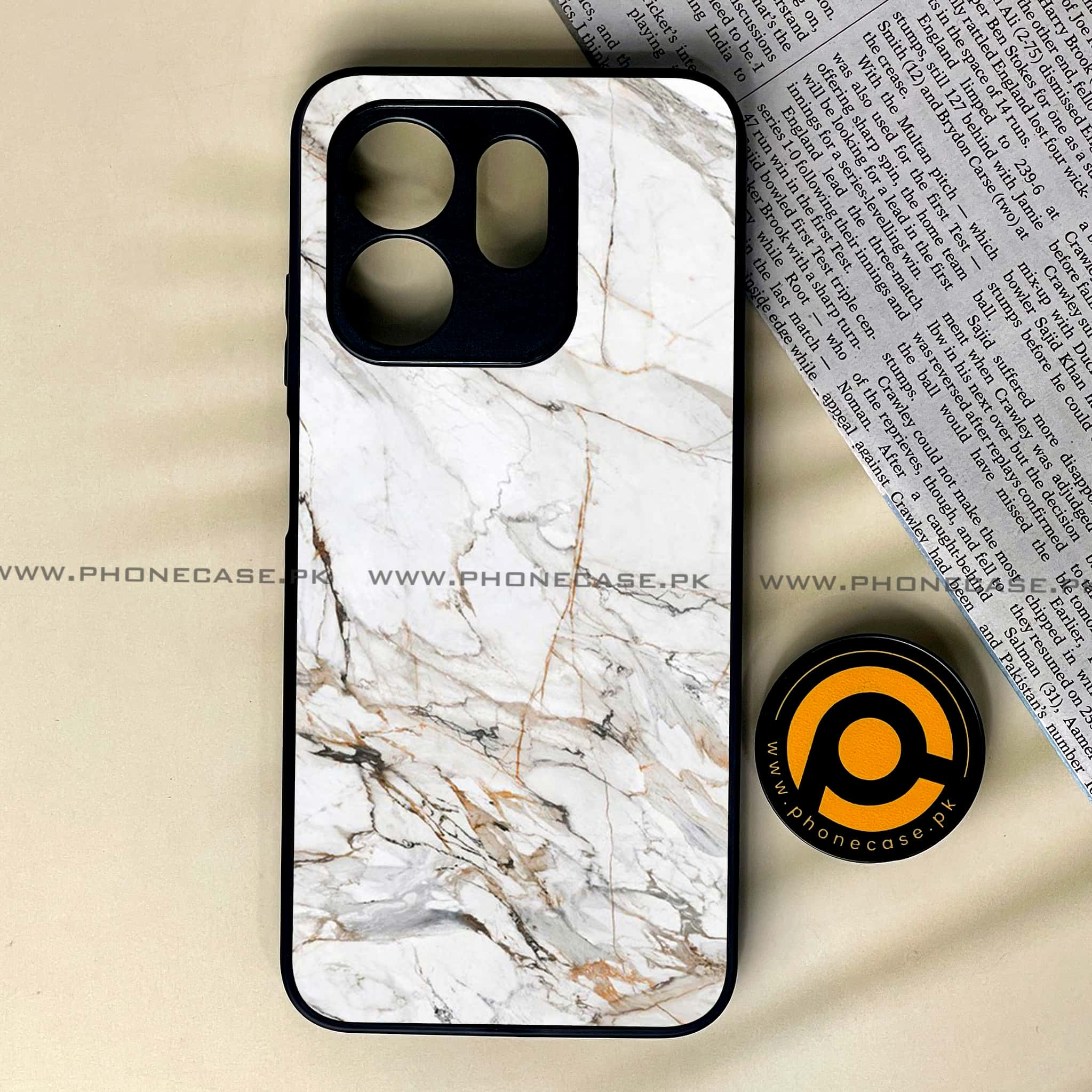 Infinix Hot 50i -   White Marble series - Premium Printed Glass soft Bumper shock Proof Case