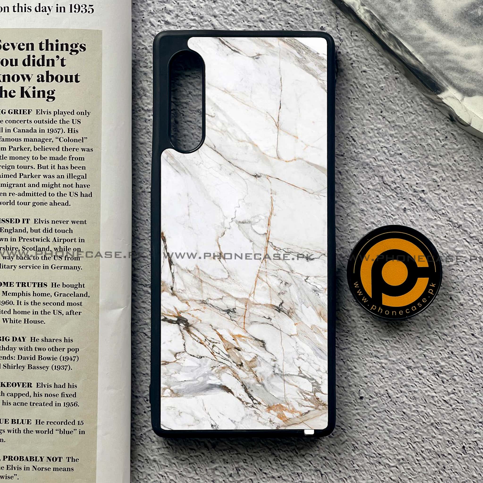 LG G9 - White Marble Series - Premium Metal Printed soft Bumper shock Proof Case