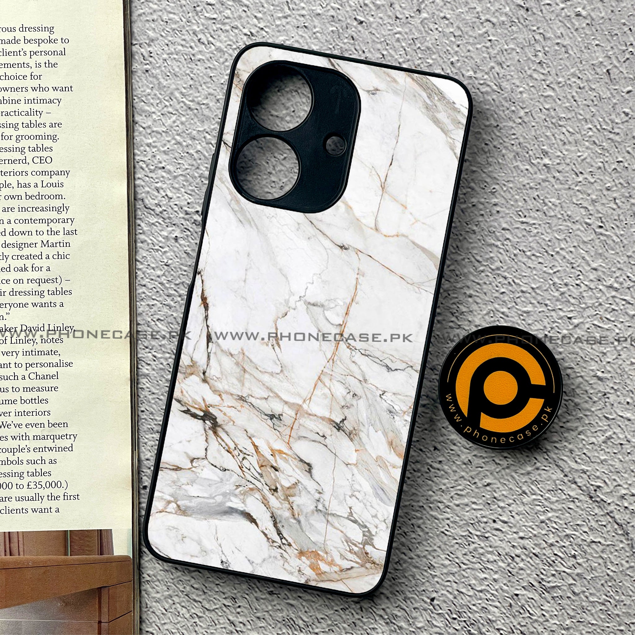 Realme Note 60 - White Marble Series - Premium Printed Glass soft Bumper shock Proof Case