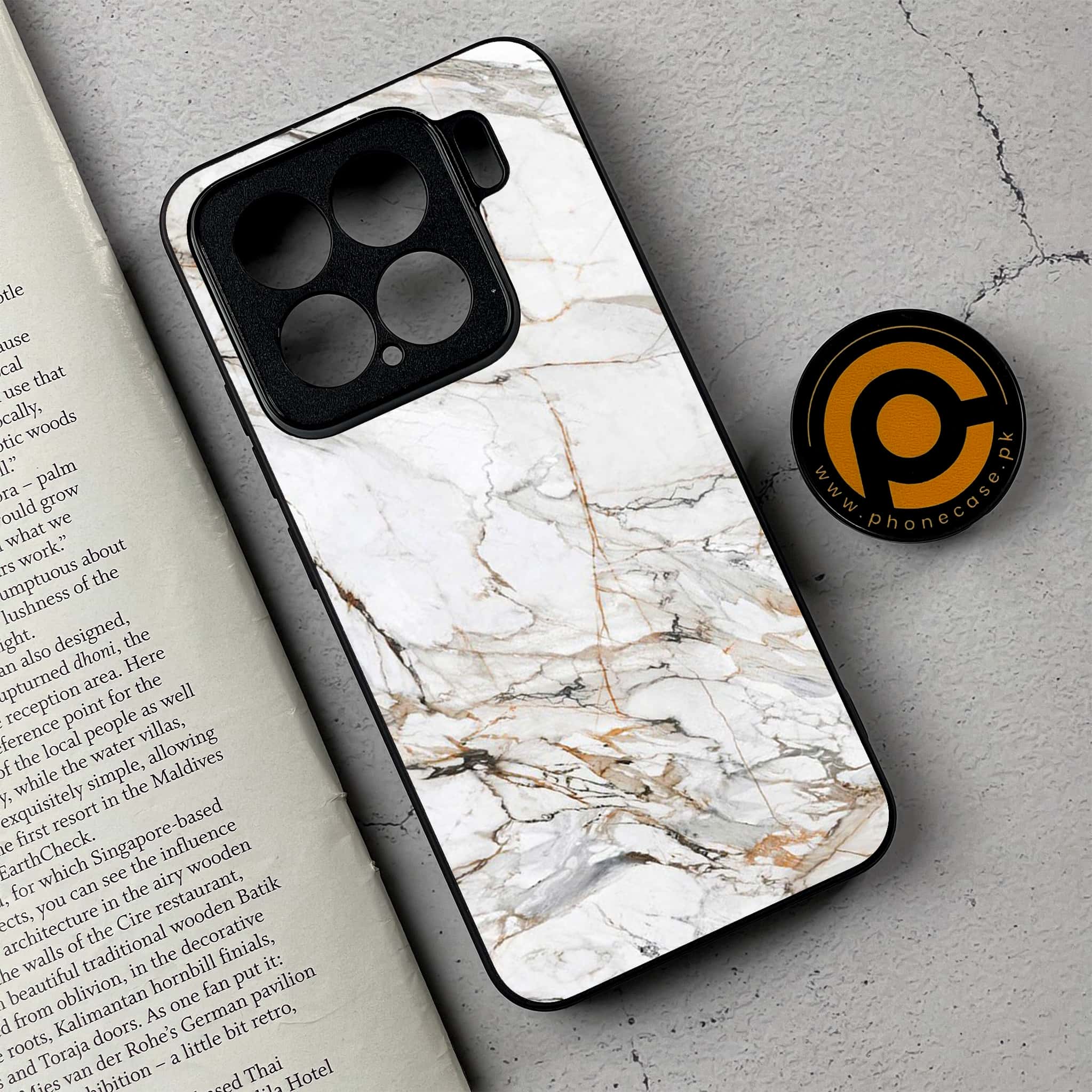 Xiaomi 15 - White Marble series - Premium Metal Printed soft Bumper shock Proof Case