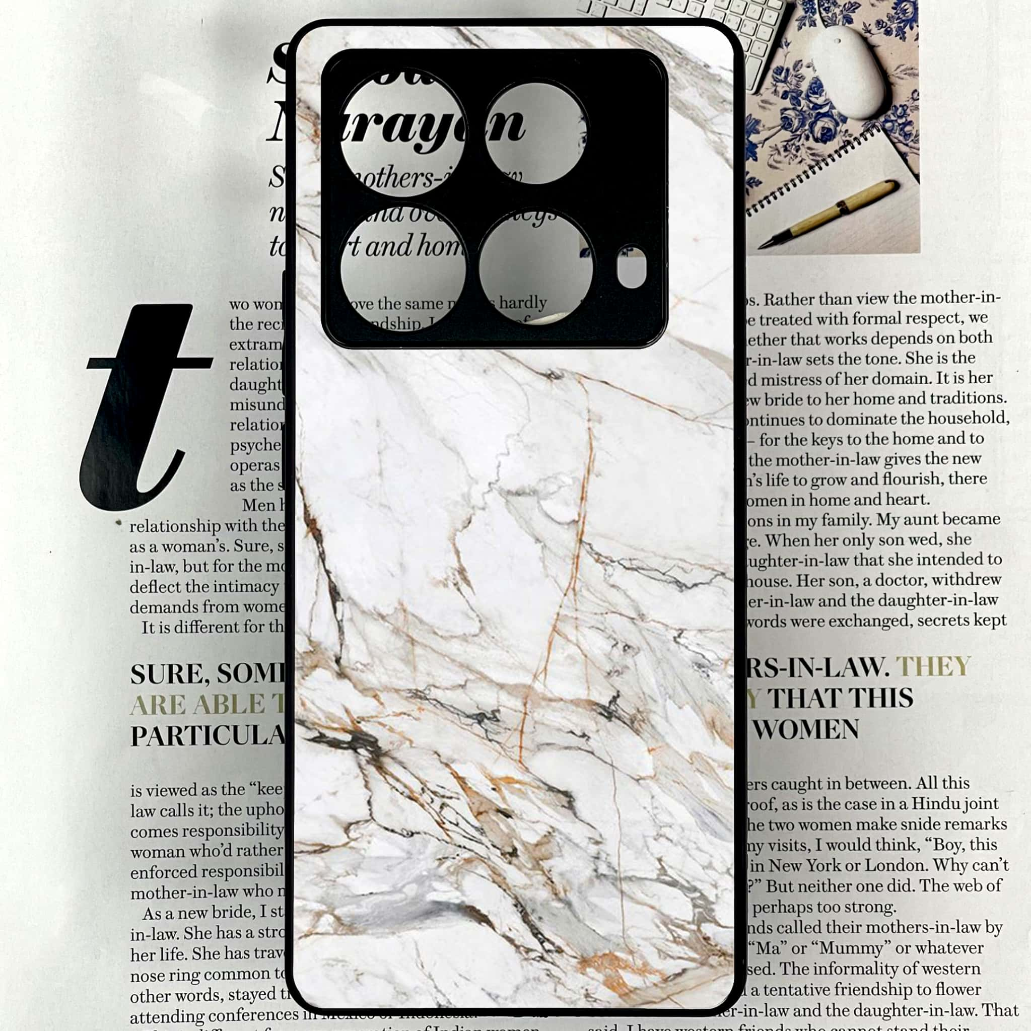 Infinix Note 40 4G - White Marble series - Premium Printed Glass soft Bumper shock Proof Case