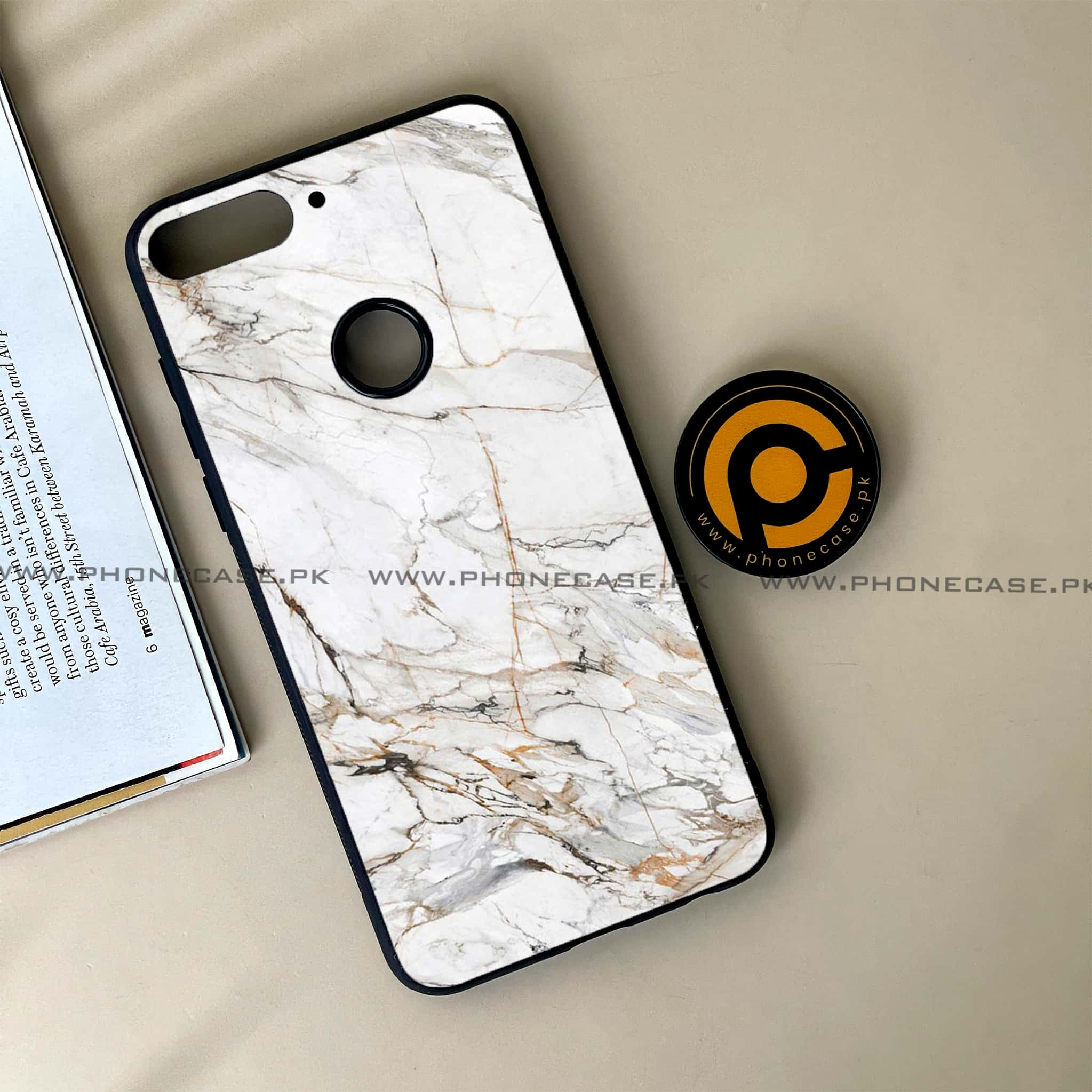 Huawei Y7 Prime (2018) - White Marble Series - Premium Printed Glass soft Bumper shock Proof Case