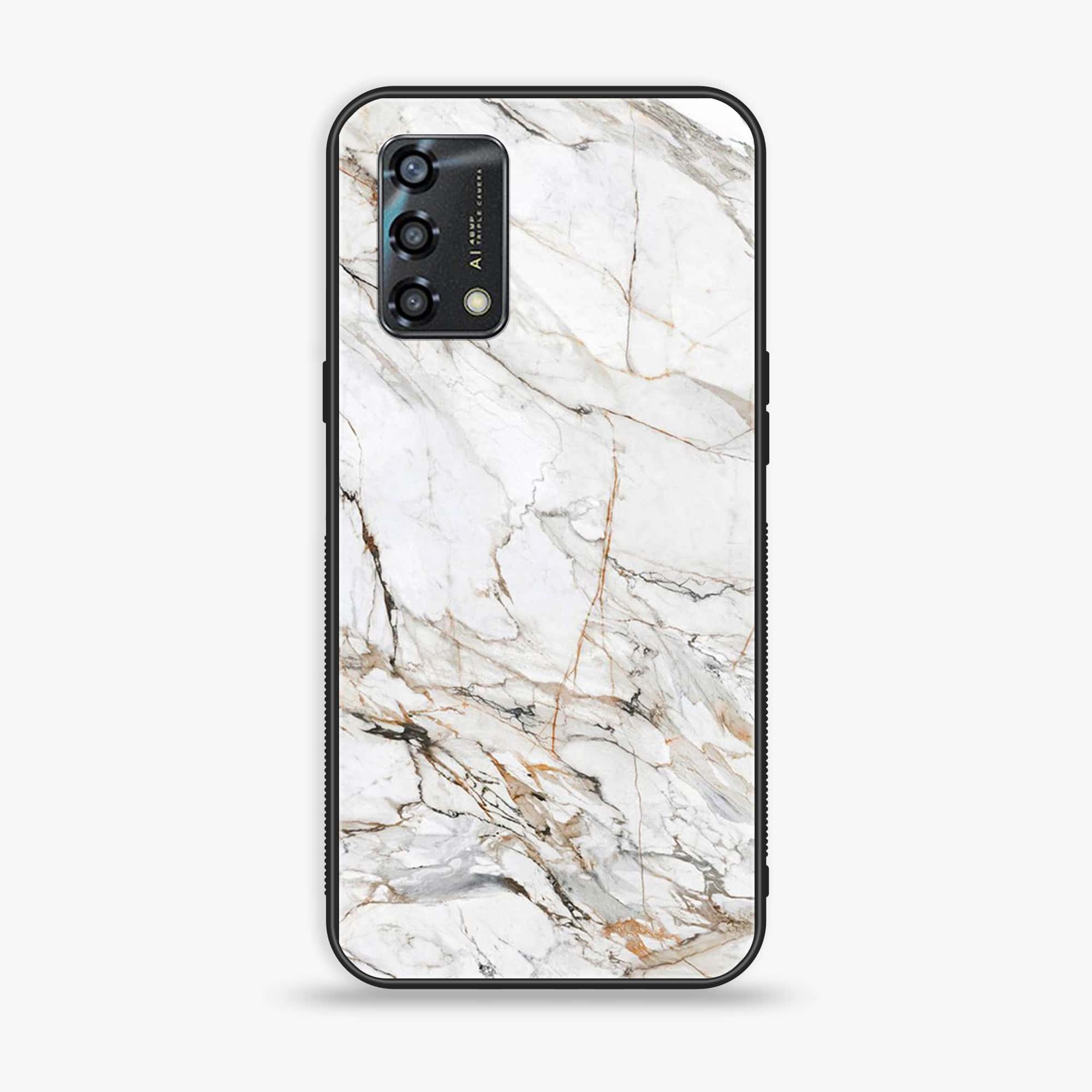 Oppo A95  - White Marble Series - Premium Printed Glass soft Bumper shock Proof Case