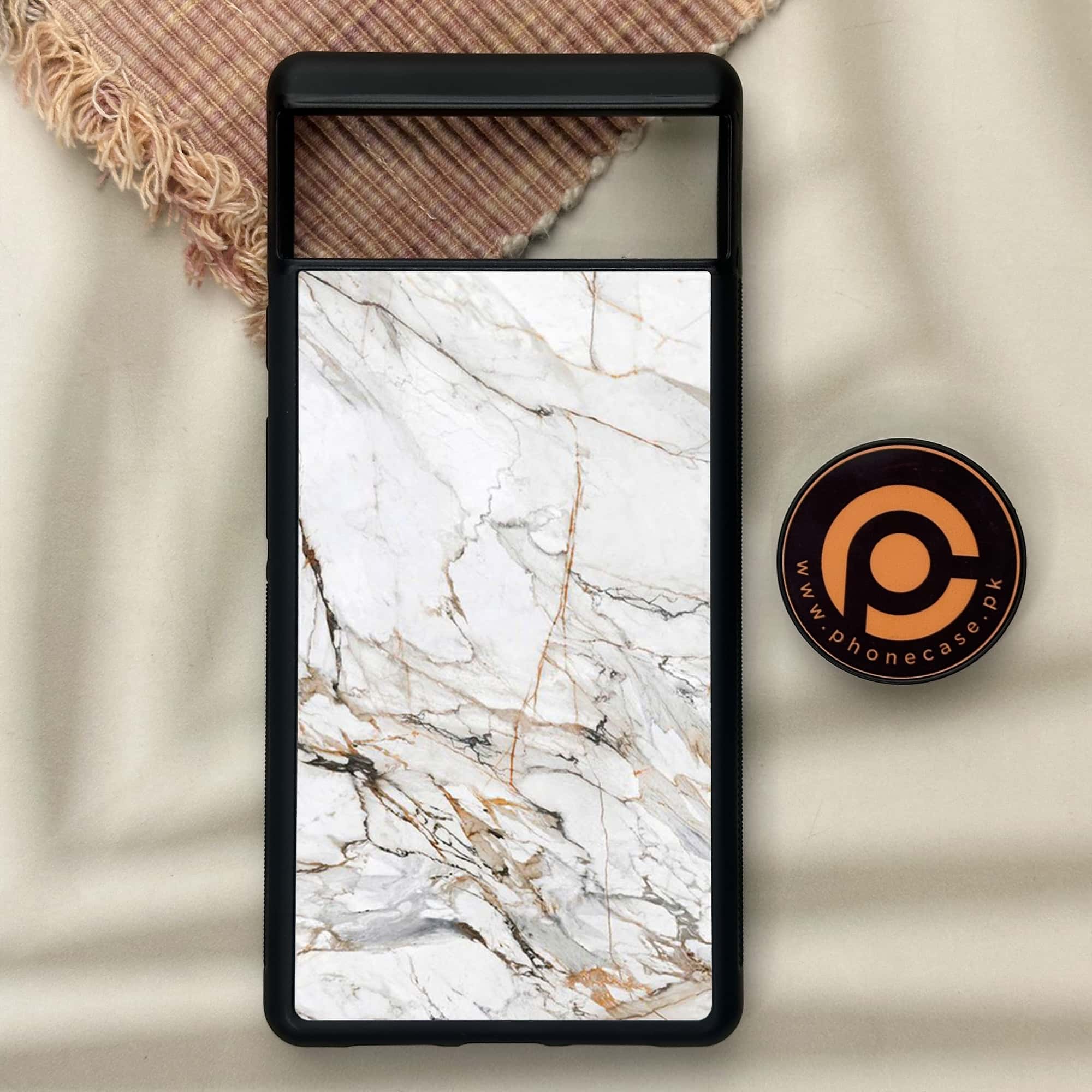 Google Pixel 6 - White Marble Series - Premium Metal Printed soft Bumper Shock Proof Case