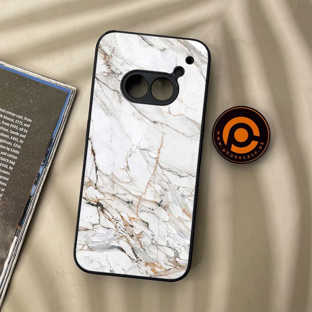 Nothing Phone (2a) - White Marble Series - Premium Metal Printed soft Bumper Shock Proof Case