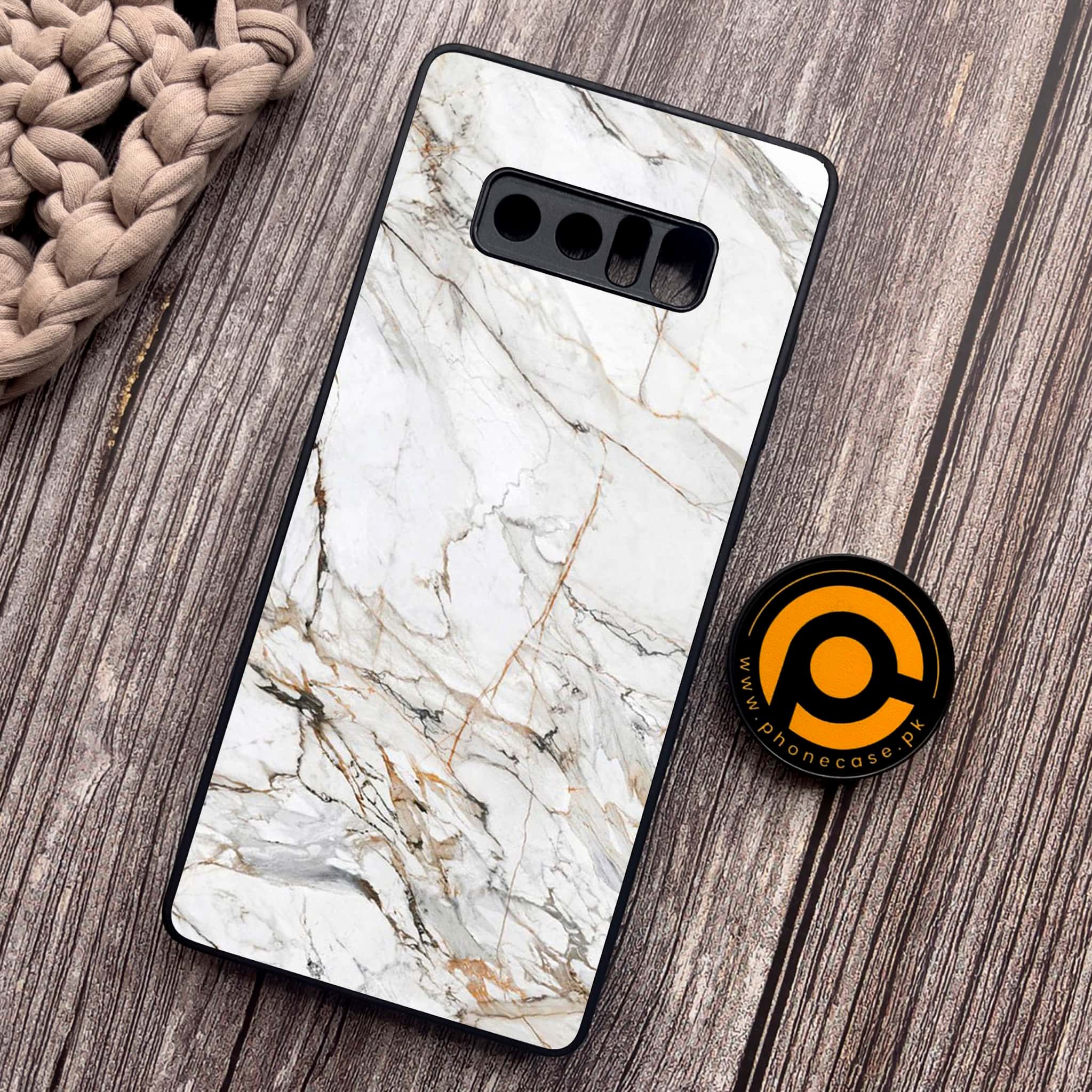 Samsung Galaxy Note 8 - White Marble Series - Premium Metal Printed soft Bumper shock Proof Case