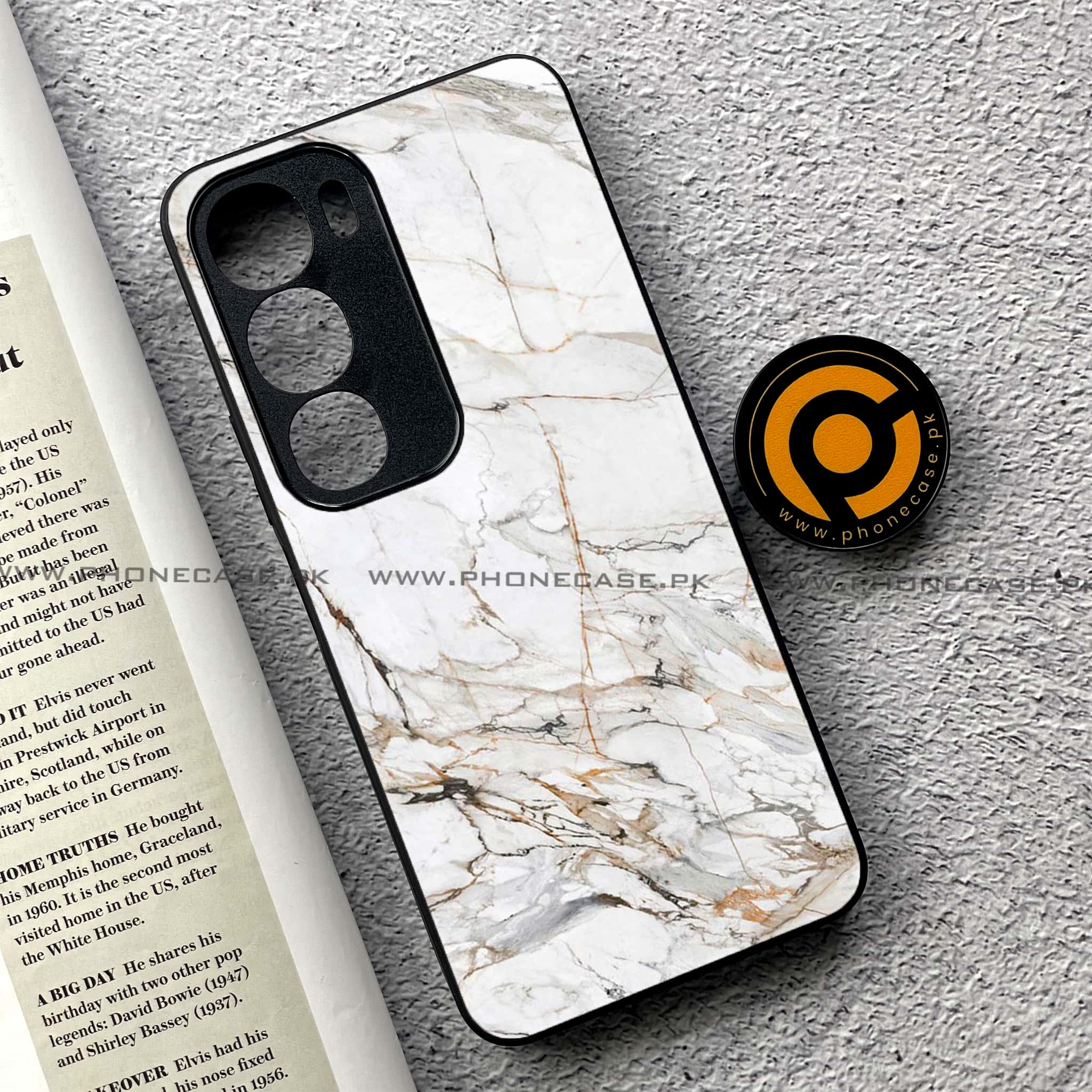 Vivo Y19s Pro - White Marble Series - Premium Metal Printed soft Bumper shock Proof Case