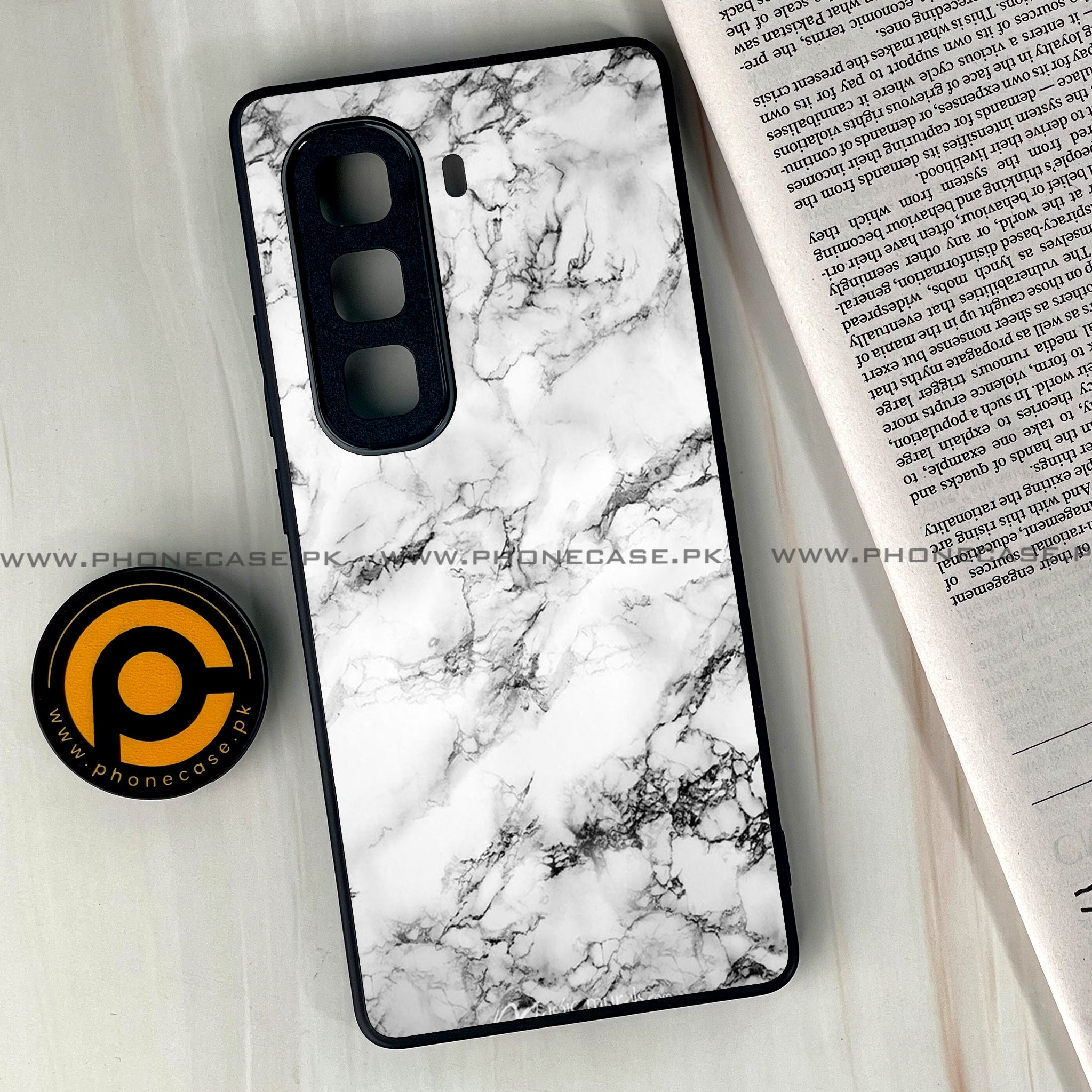 Infinix Hot 50 Pro Plus - White Marble series - Premium Printed Glass soft Bumper shock Proof Case