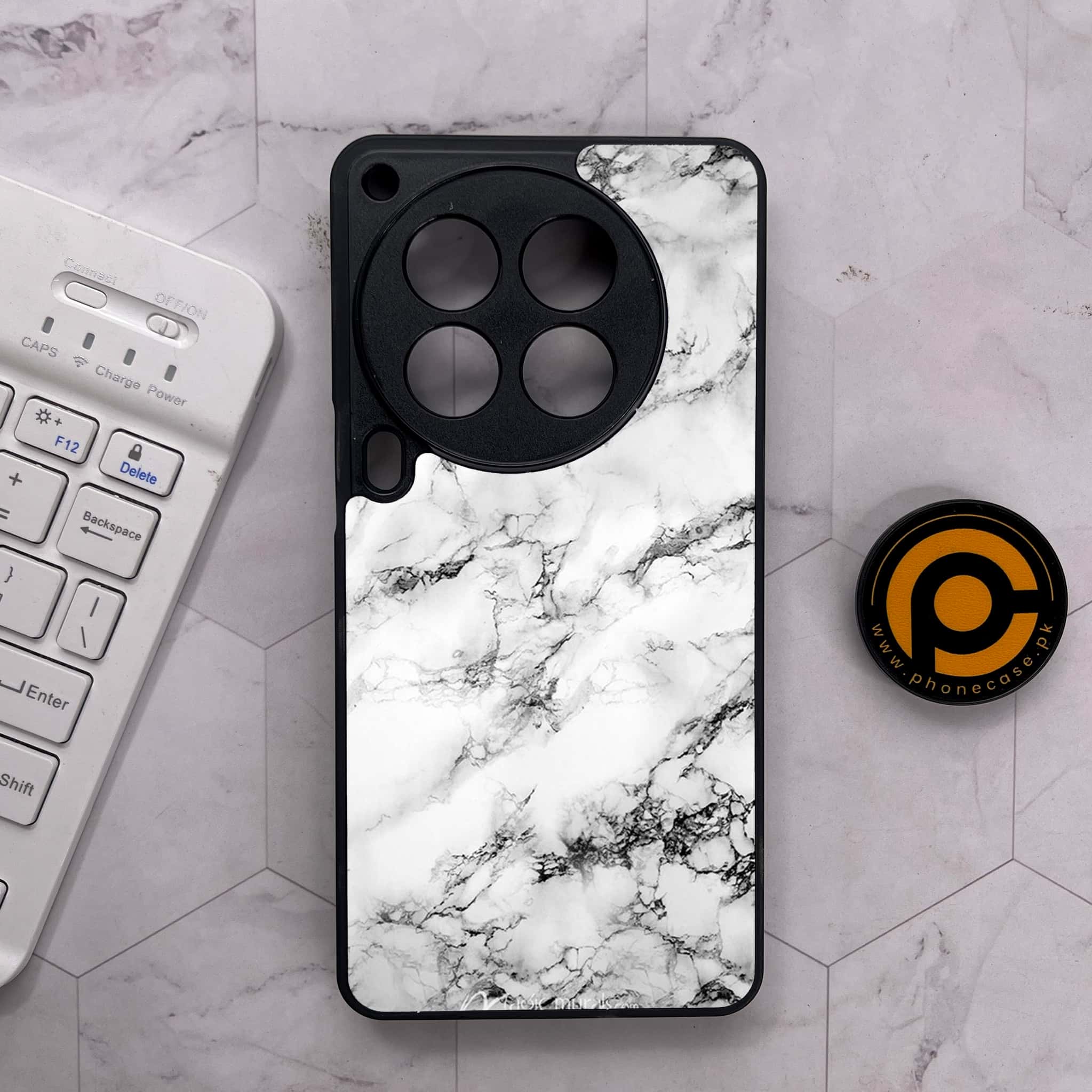 Tecno Camon 30 Premier - White Marble Series - Premium Metal Printed soft Bumper shock Proof Case