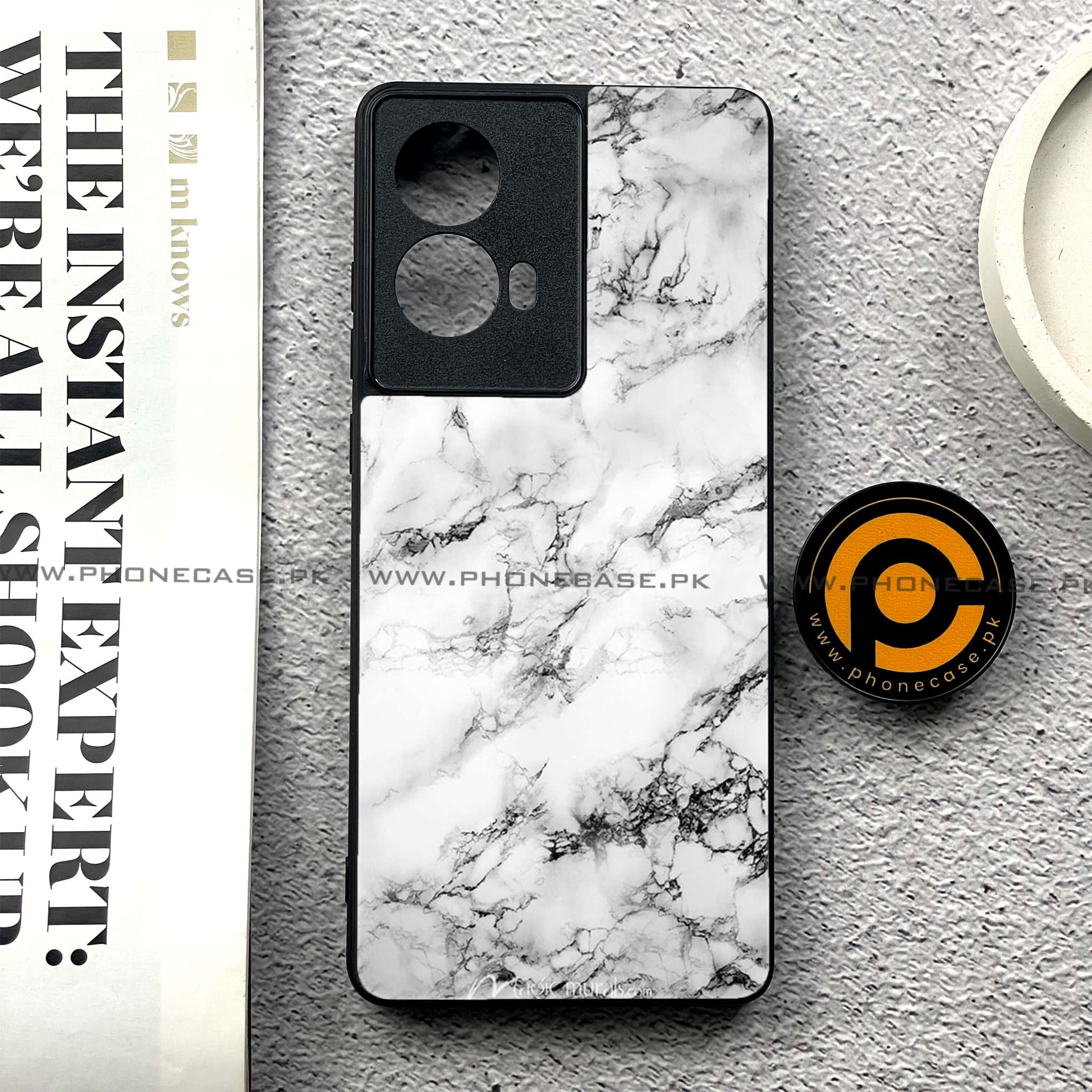 Moto G85 - White Marble series - Premium Printed Glass soft Bumper shock Proof Case