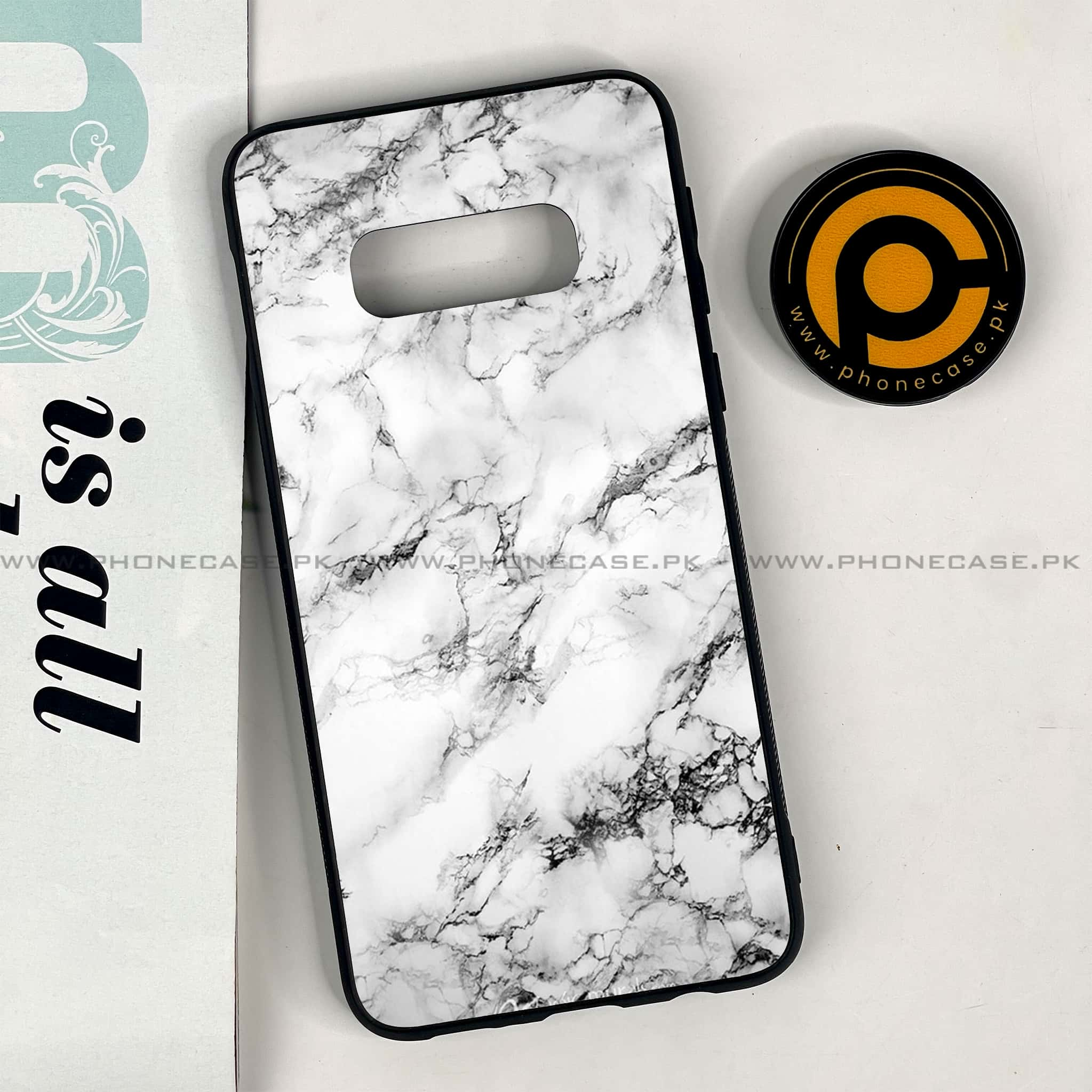 Galaxy S10e - White Marble series - Premium Printed Glass soft Bumper shock Proof Case