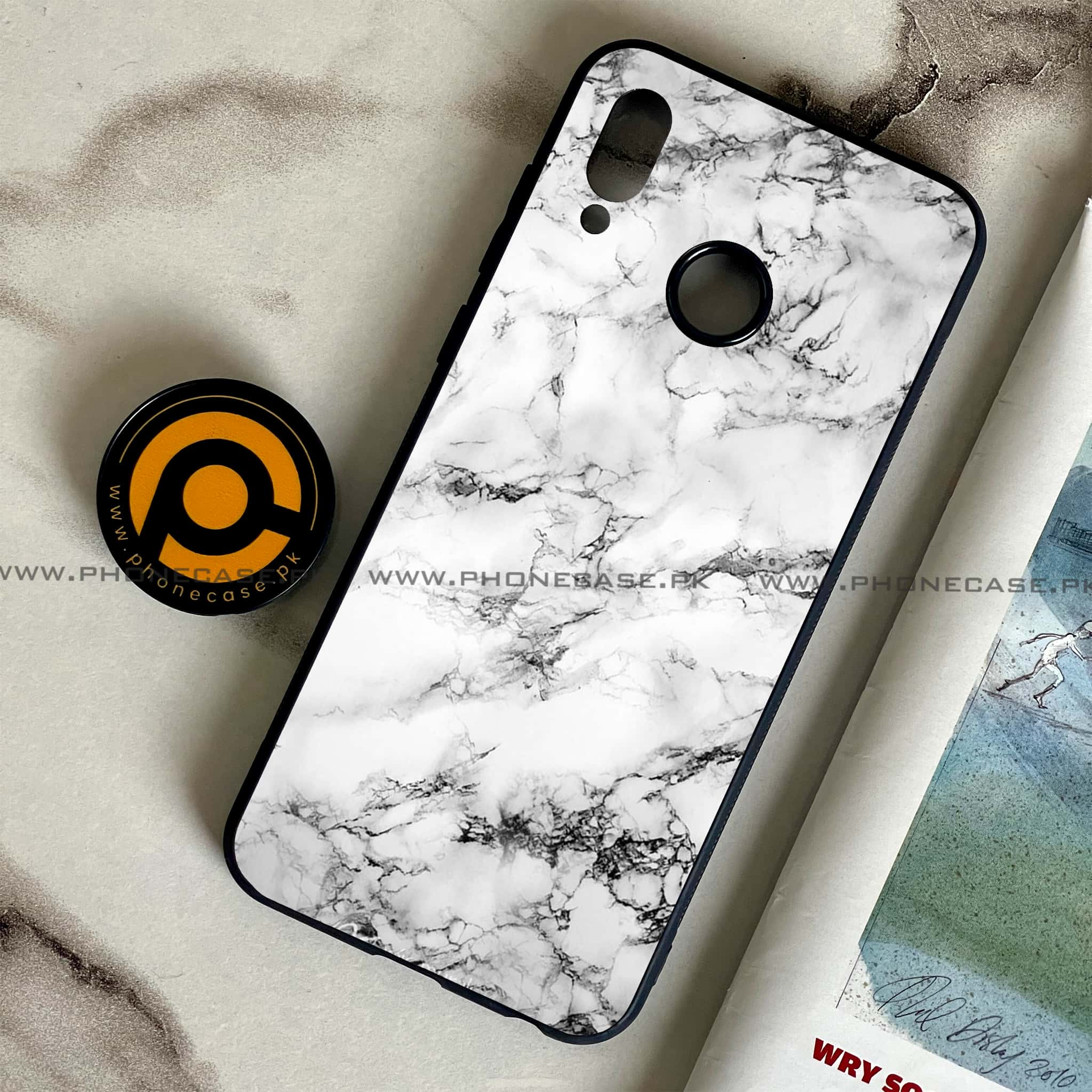 Huawei Honor Play - White Marble Series - Premium Printed Glass soft Bumper shock Proof Case