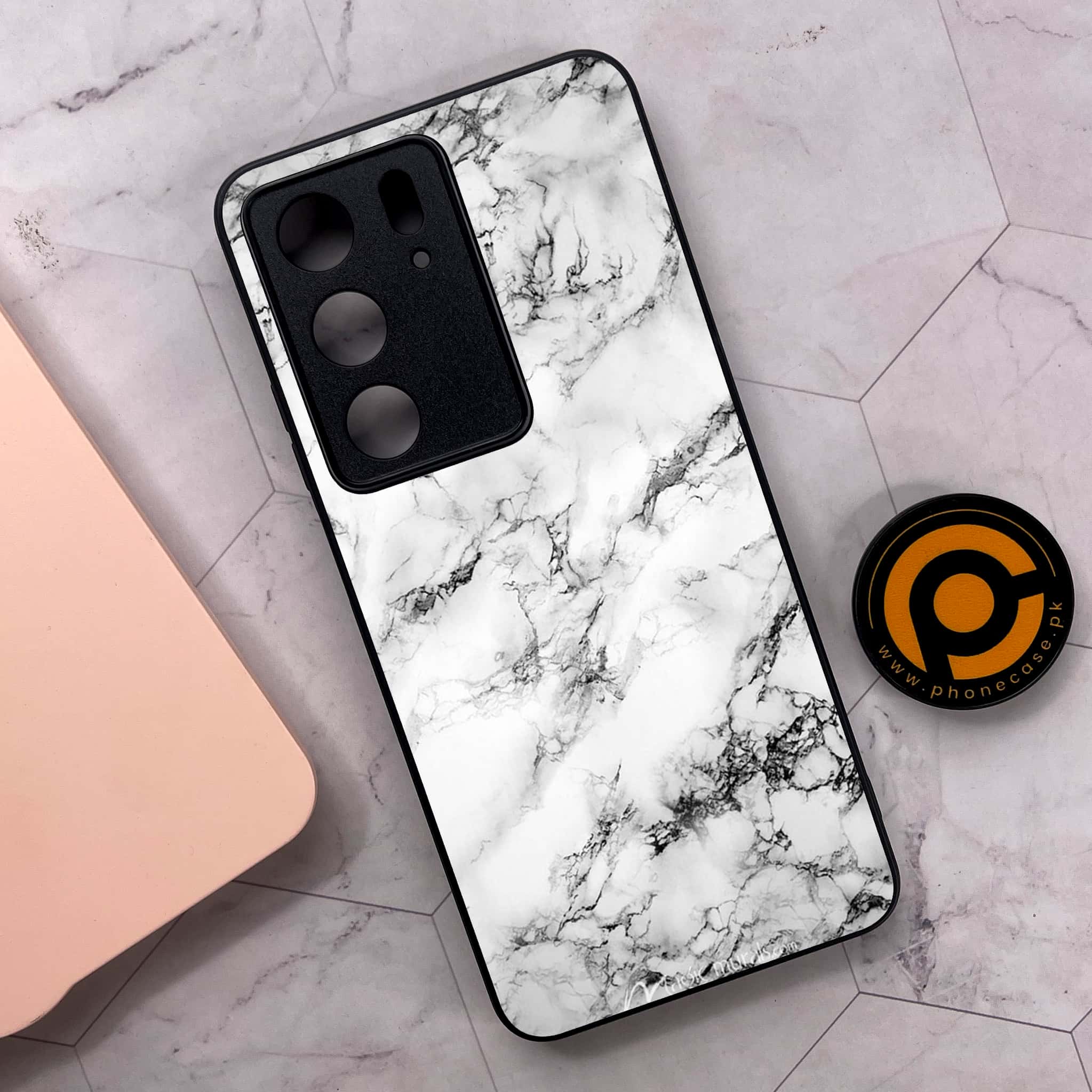 Realme C75x 4G - White Marble Series - Premium Metal Printed soft Bumper shock Proof Case