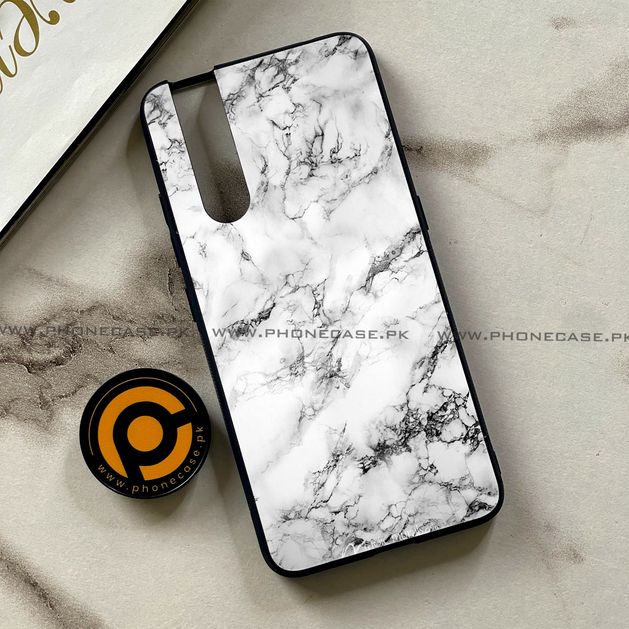 Vivo V15 Pro - White Marble Series - Premium Printed Glass soft Bumper shock Proof Case