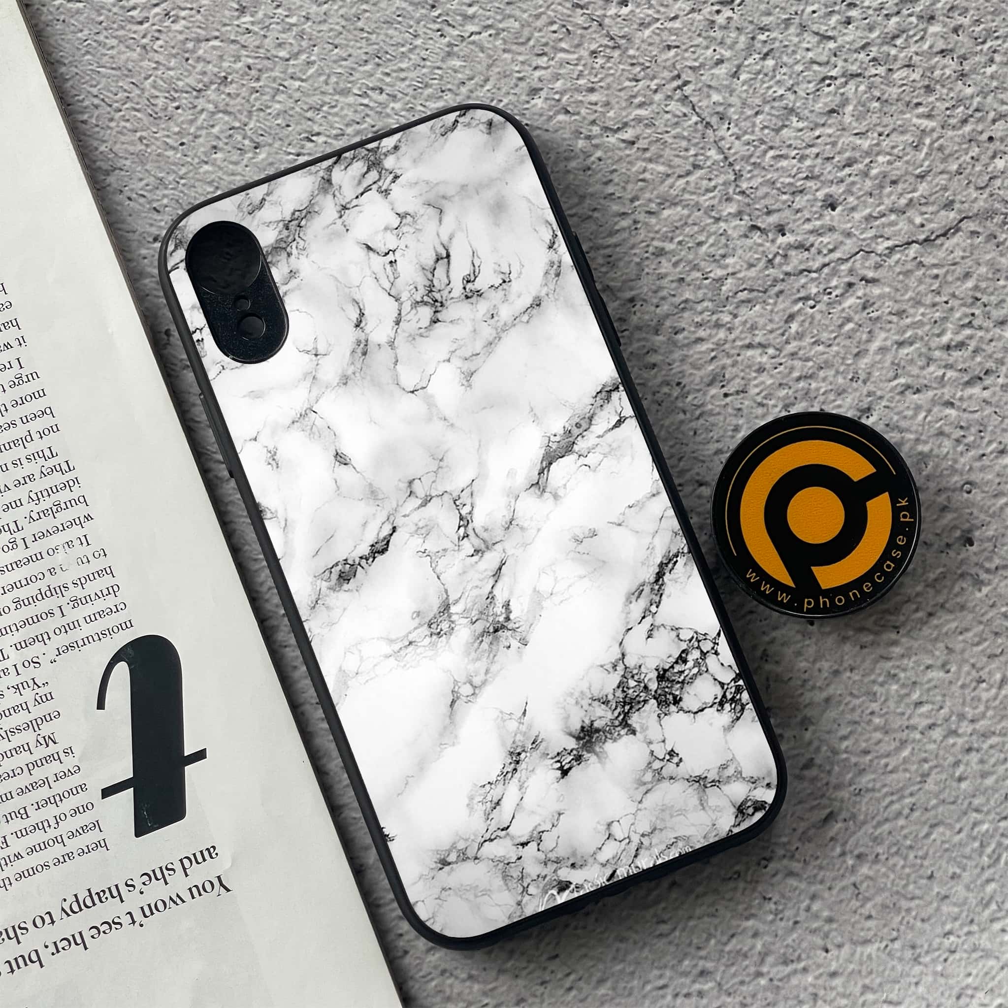 iPhone XR - White Marble Series - Premium Metal Printed soft Bumper shock Proof Case