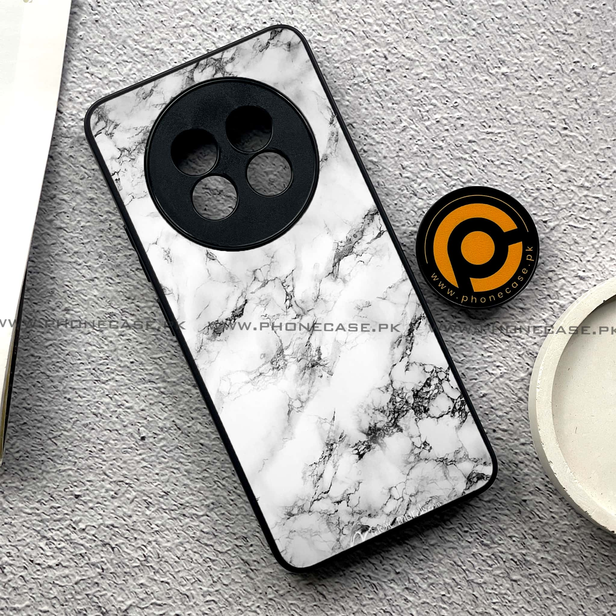 Realme 13 Plus - White Marble series - Premium Printed Glass soft Bumper shock Proof Case