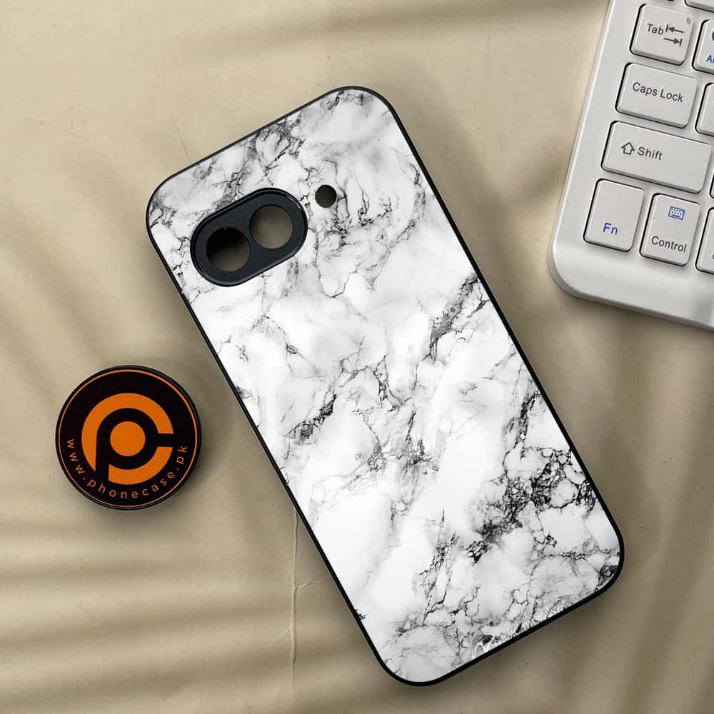 Google Pixel 9a - White Marble series - Premium Metal Printed soft Bumper Shock Proof Case