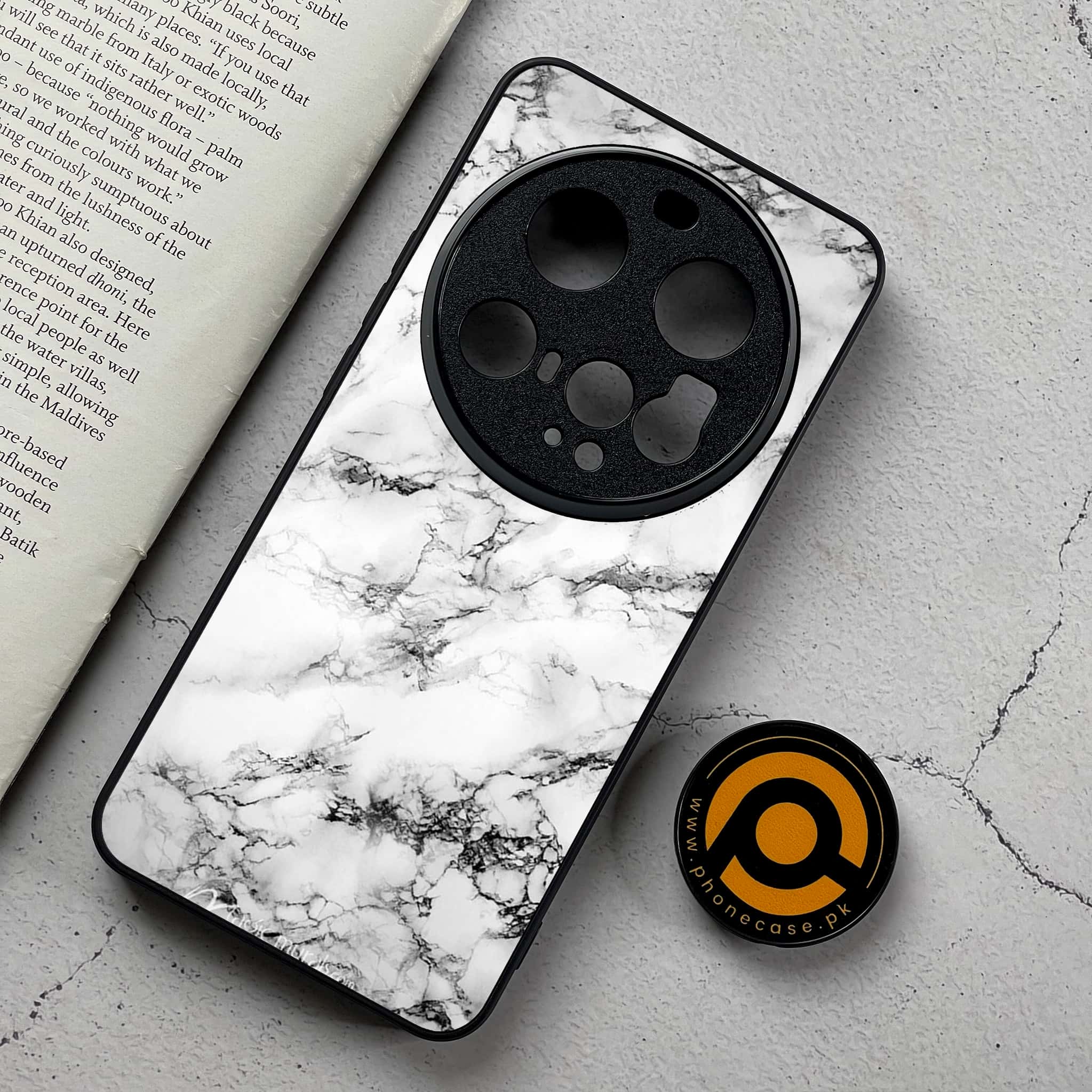 Xiaomi 15 Ultra - White Marble Series - Premium Metal Printed Soft Bumper Shockproof Case
