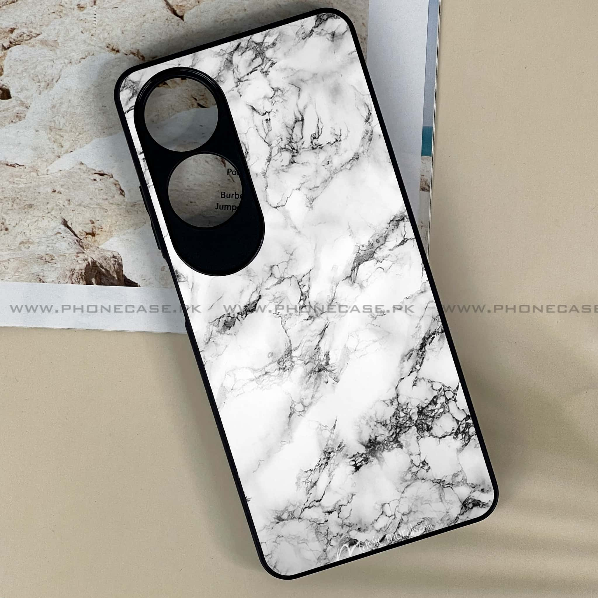 Oppo A60 - White Marble series - Premium Printed Metal soft Bumper shock Proof Case