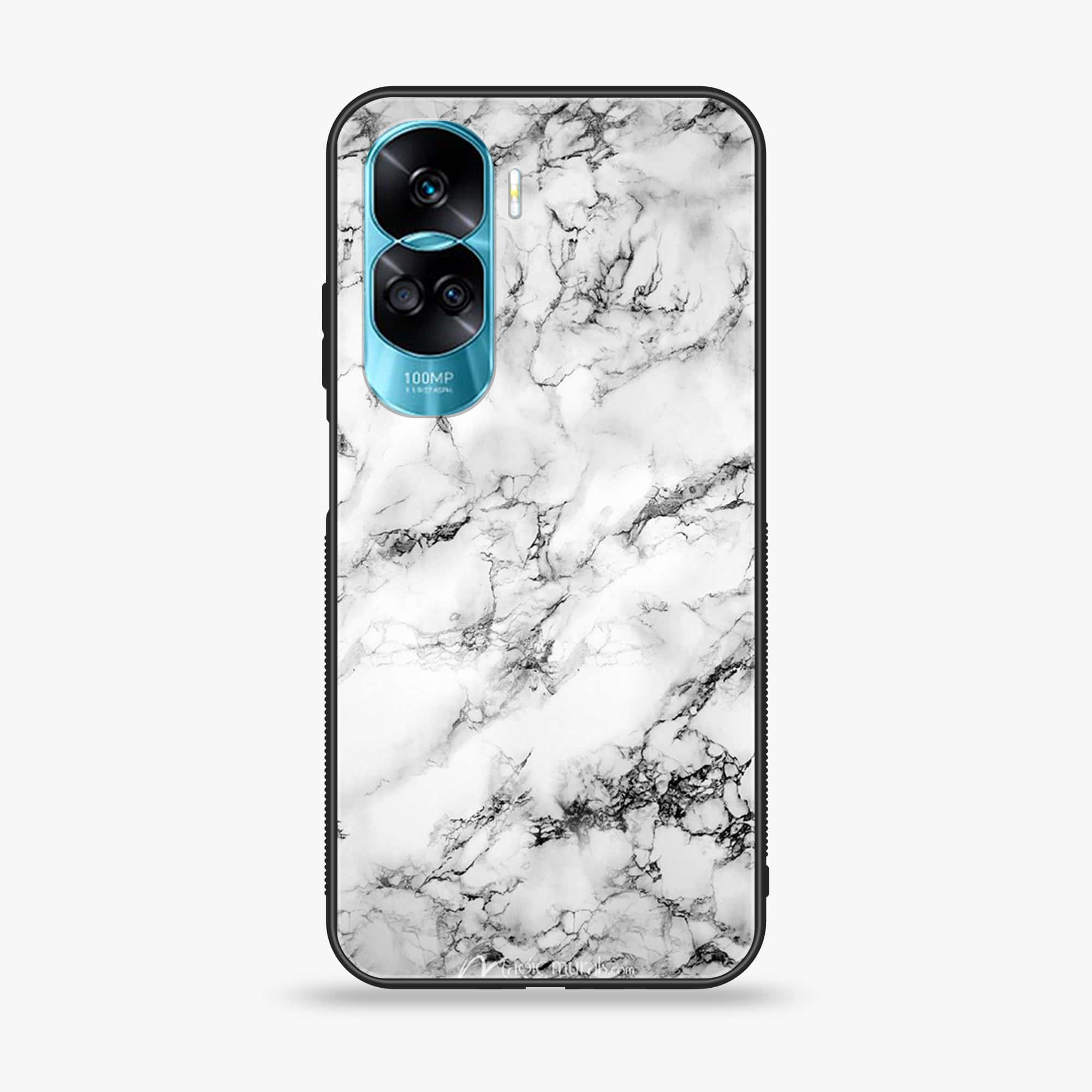 Honor 90 Lite - White Marble Series - Premium Printed Glass soft Bumper shock Proof Case
