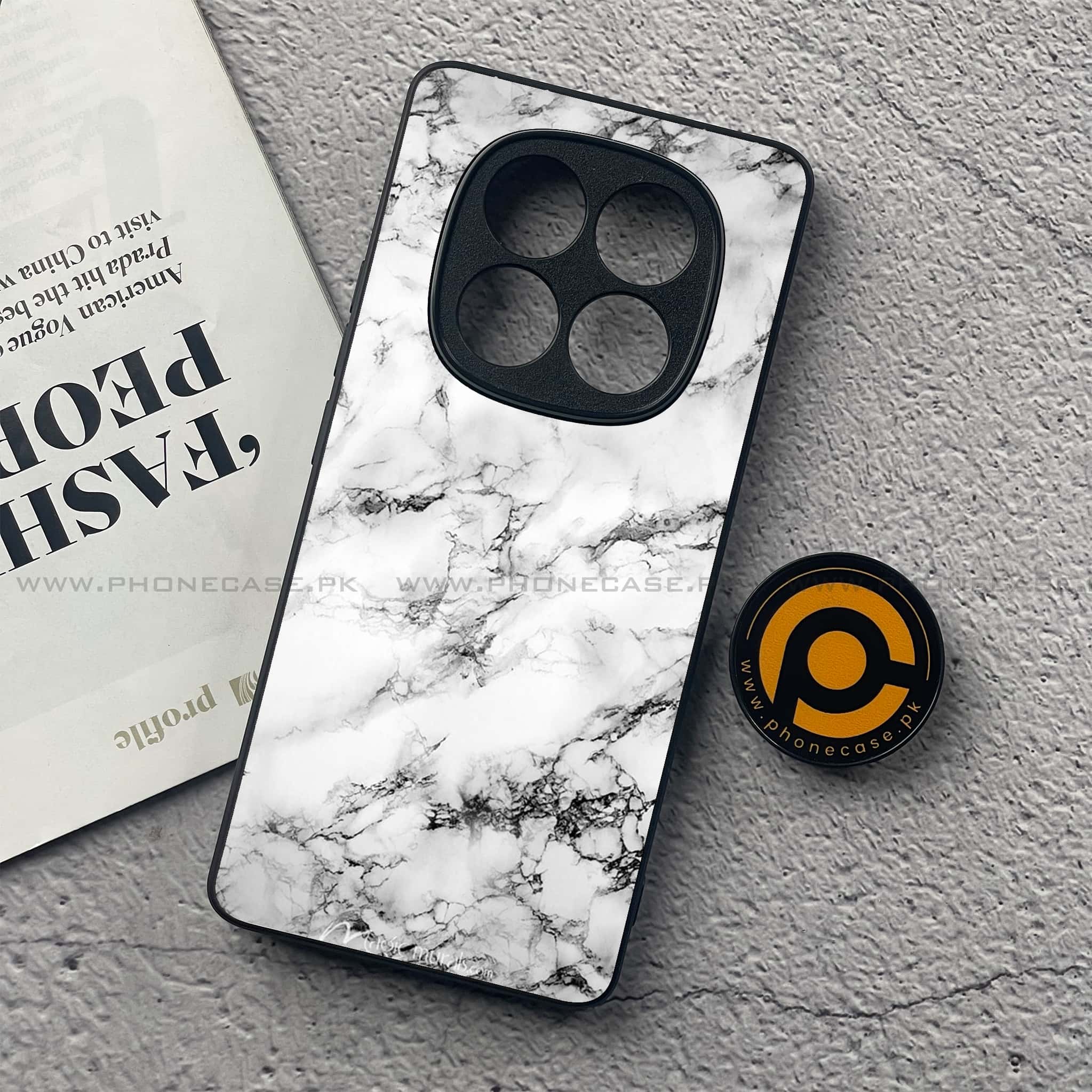 Redmi Note 14 Pro Plus 5G - White Marble Series - Premium Printed Glass soft Bumper shock Proof Case