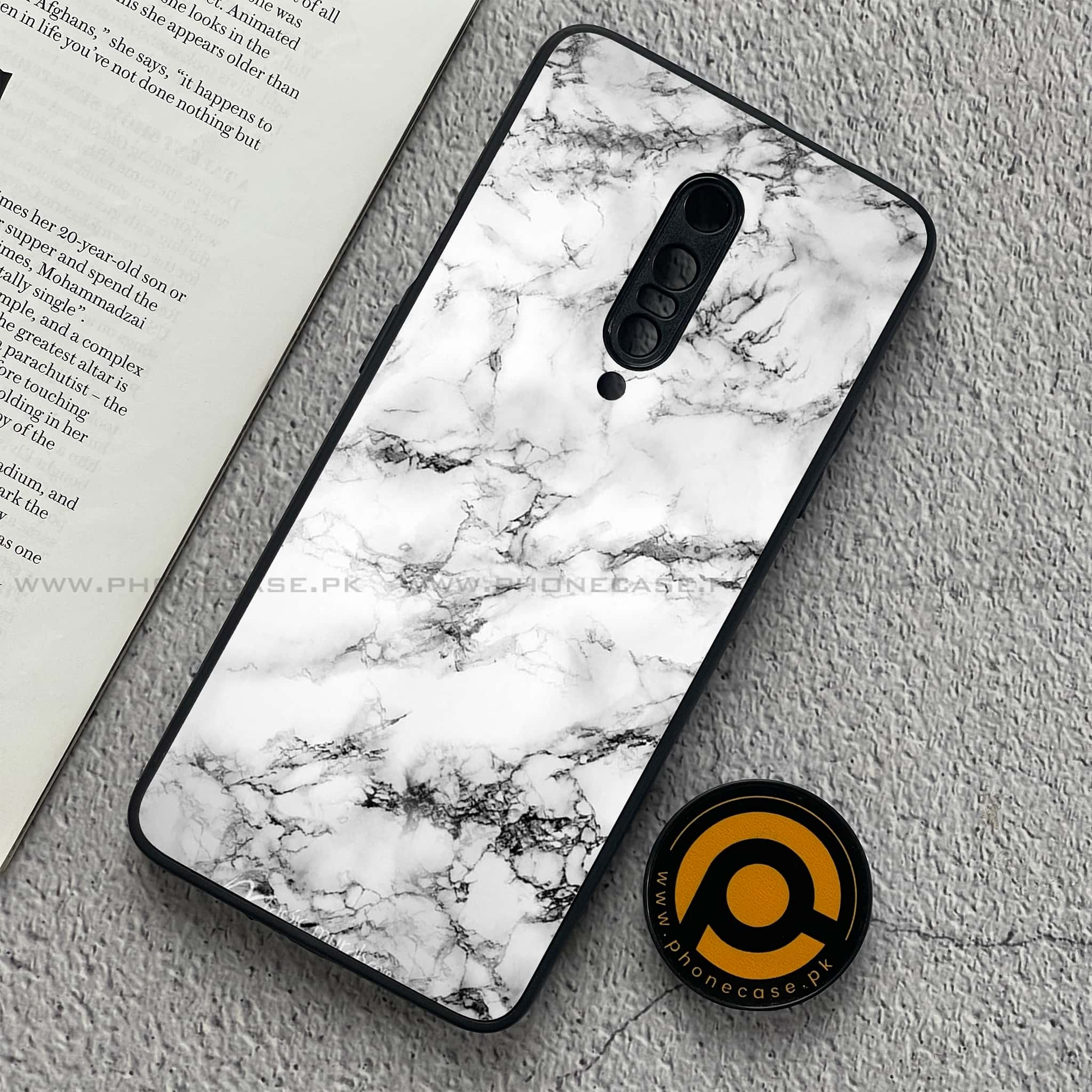 OnePlus 7 - White Marble Series - Premium Printed Glass soft Bumper shock Proof Case