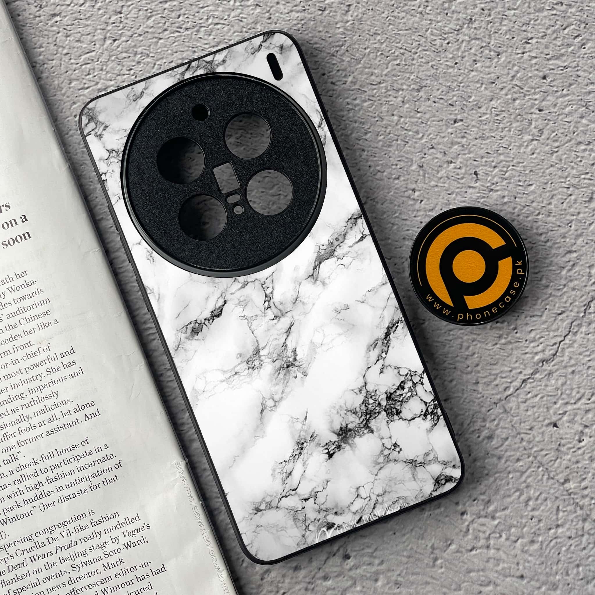 Vivo X200 Pro - White Marble Series - Premium Metal  Printed soft Bumper shock Proof Case