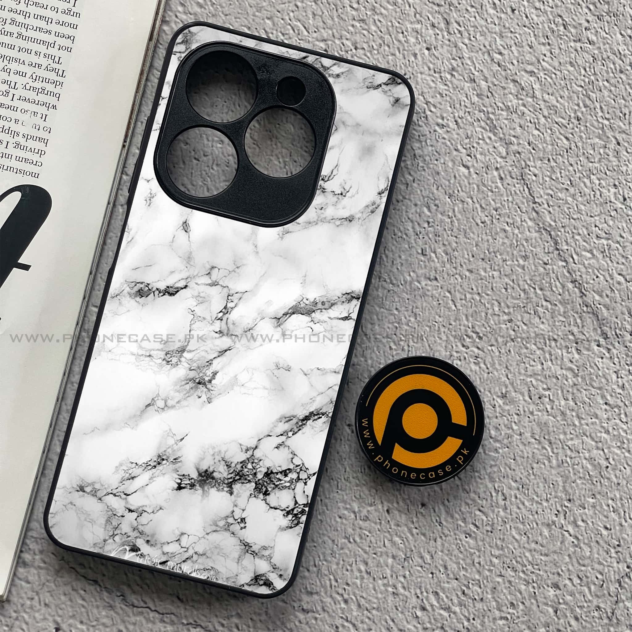 Tecno Spark 20C - White Marble Series - Premium Printed Glass soft Bumper shock Proof Case