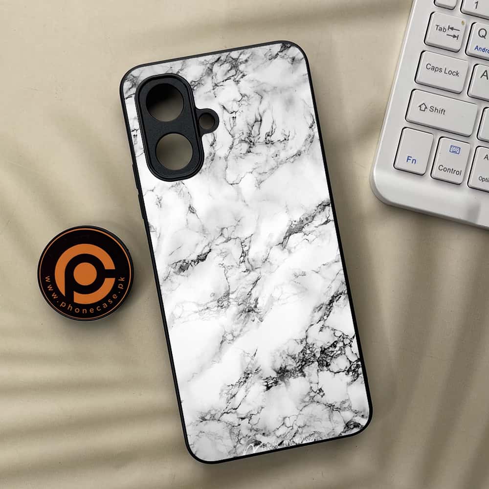 Tecno Spark Go 2 - White Marble series - Premium Metal Printed soft Bumper Shock Proof Case