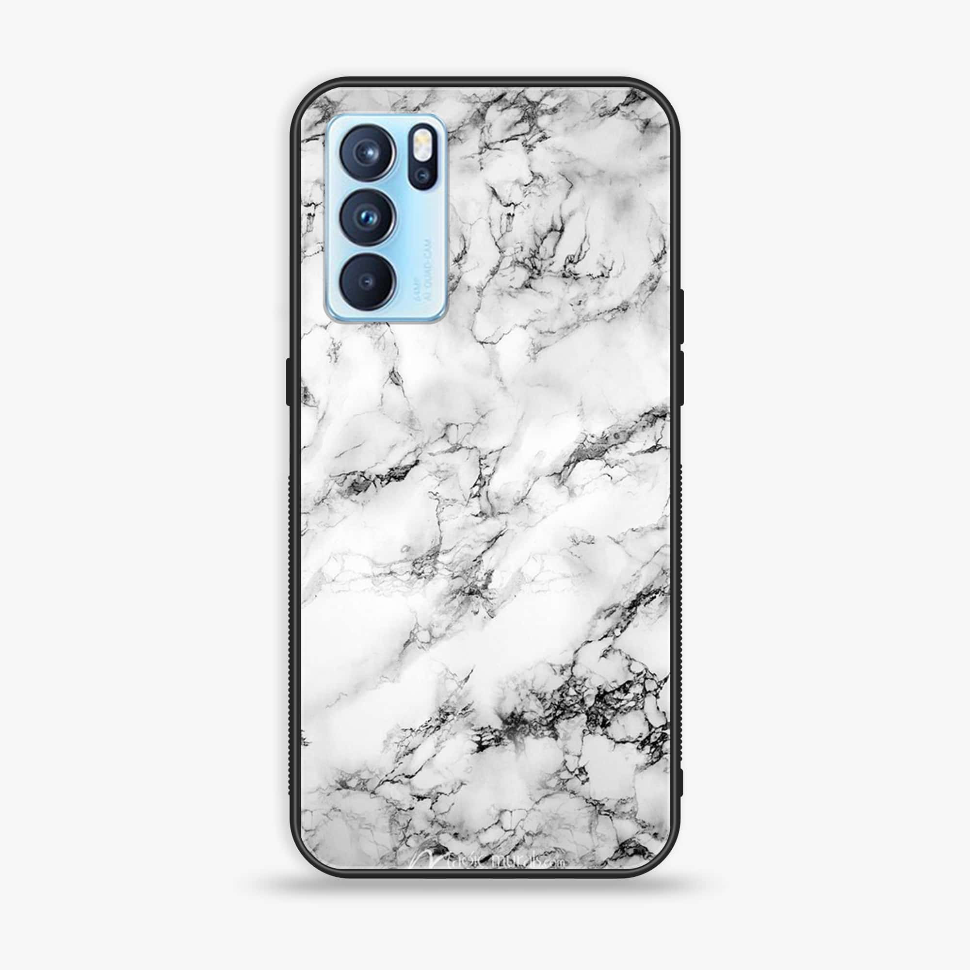 Oppo Reno 6 Pro - White Marble Series - Premium Printed Glass soft Bumper shock Proof Case