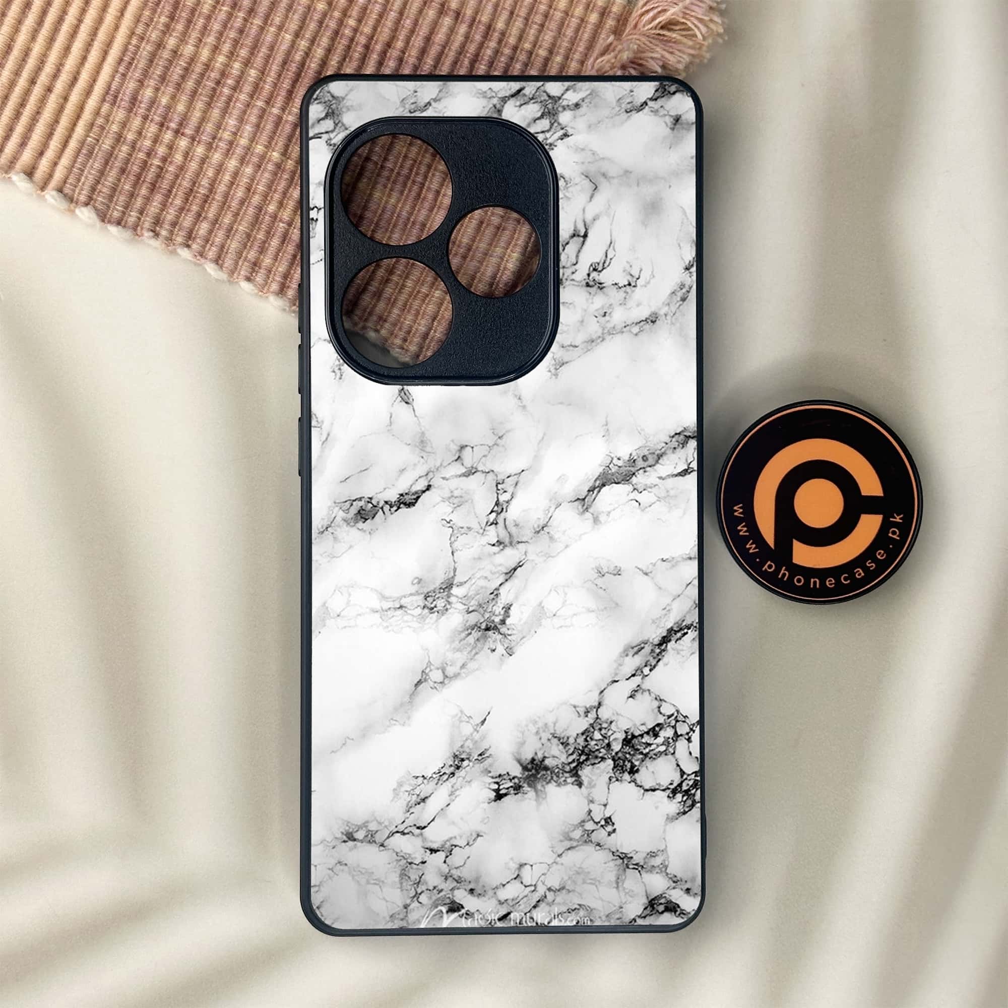 Realme GT 6 - White Marble Series - Premium Metal Printed soft Bumper shock Proof Case