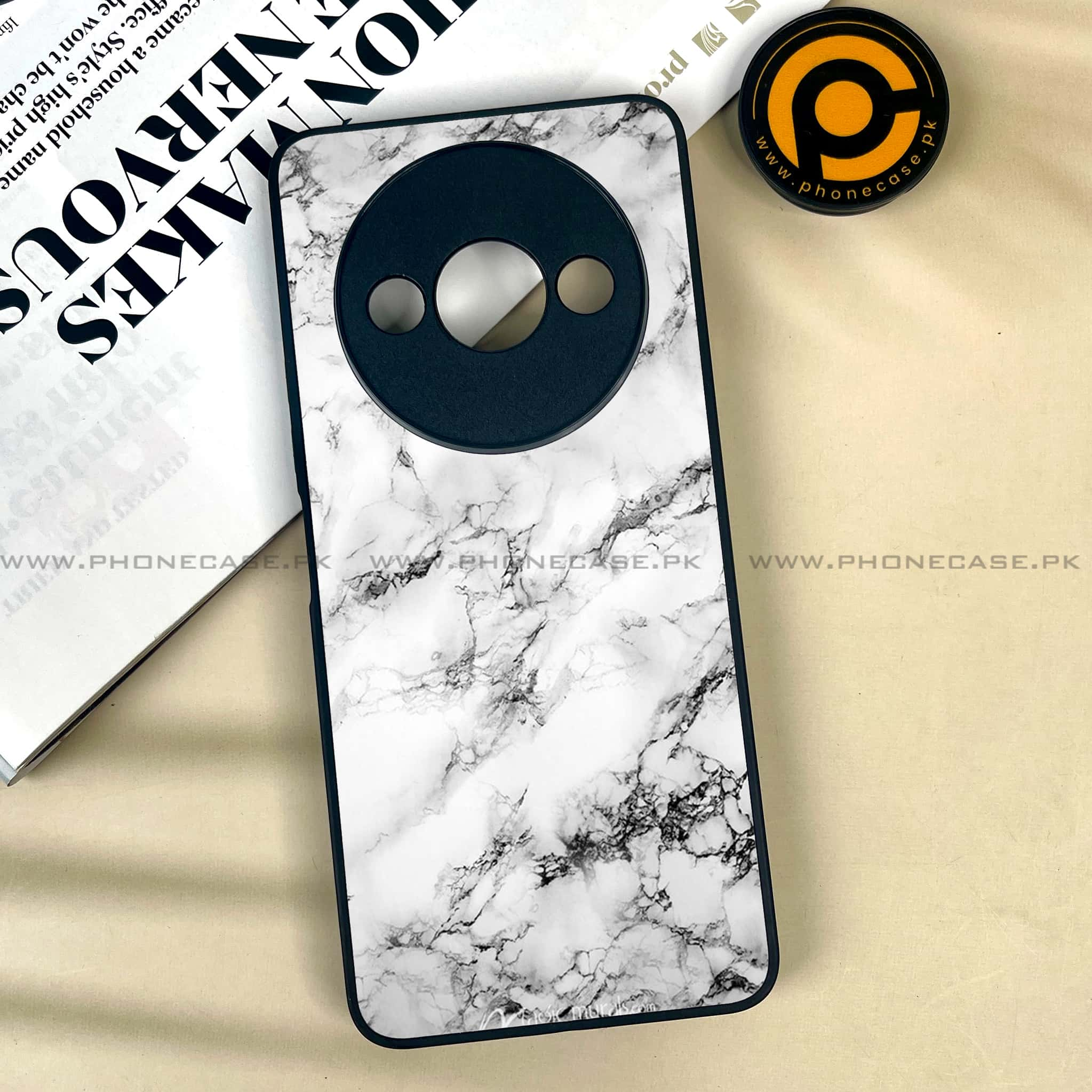 Xiaomi Redmi A3x - White Marble series - Premium Printed Metal soft Bumper shock Proof Case