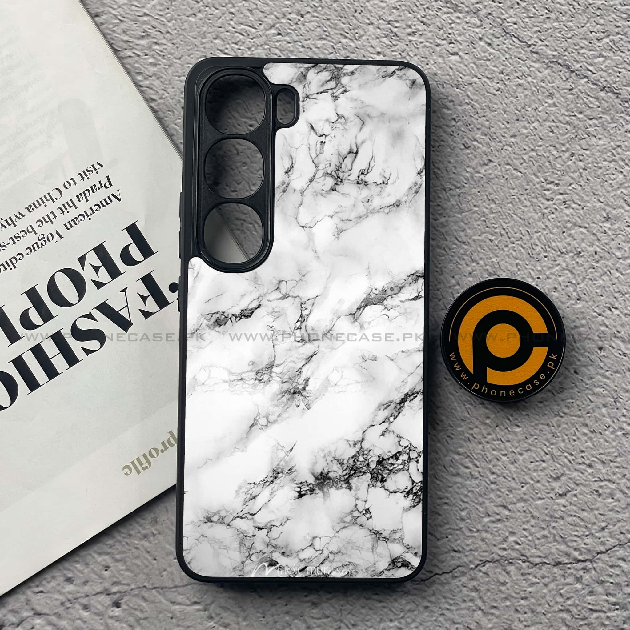 Vivo V40 Lite (IDN) - White Marble Series - Premium Metal Printed soft Bumper Shock Proof Case